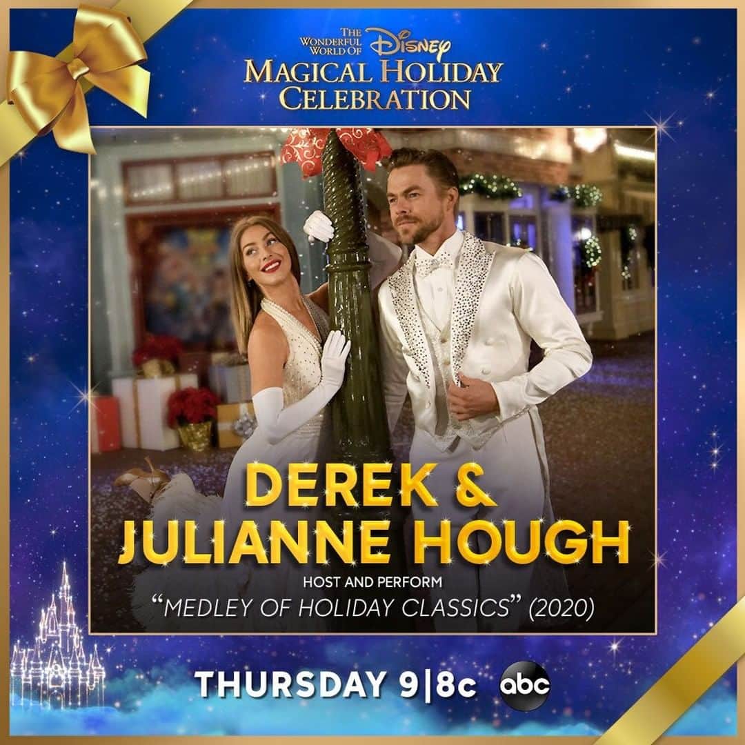 アメリカン・ブロードキャスティング・カンパニーのインスタグラム：「A magical night you don’t want to miss! Derek Hough, Julianne Hough, and Trevor Jackson are hosting The Wonderful World of Disney: Magical Holiday Celebration on Thanksgiving night at 9|8c! ✨ #DisneyHolidayCelebration」