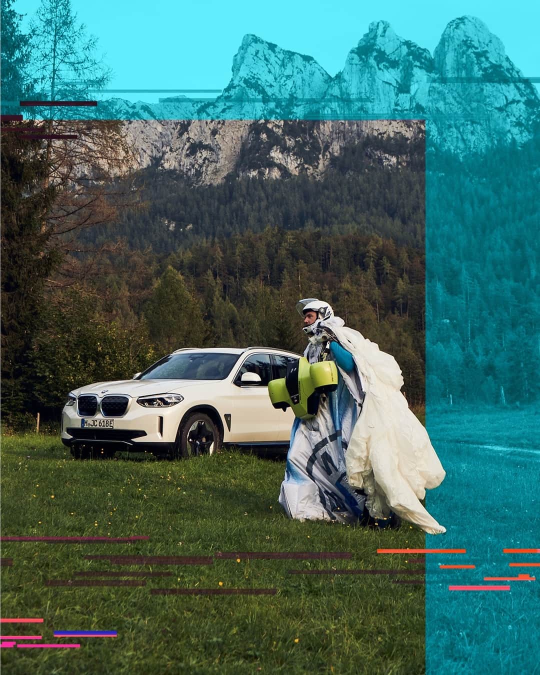 BMWのインスタグラム：「When technology serves passion, dreams can come true. Swipe to witness the #ElectrifiedWingsuit of @petersalzmann.at. #NEXTGen #BMW @bmwi  __ BMW iX3: Energy consumption in kWh/100 km (combined): 17.8–17.5. CO2 emissions in g/km (combined): 0. Further information: www.bmw.com/disclaimer.」
