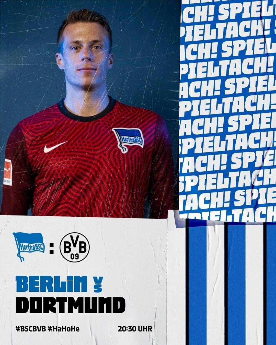 ヘルタ・ベルリンのインスタグラム：「Heimspiel gegen den BVB! 💥 Let's do this! ✊🔵⚪️  #BSCBVB #HaHoHe #herthabsc」