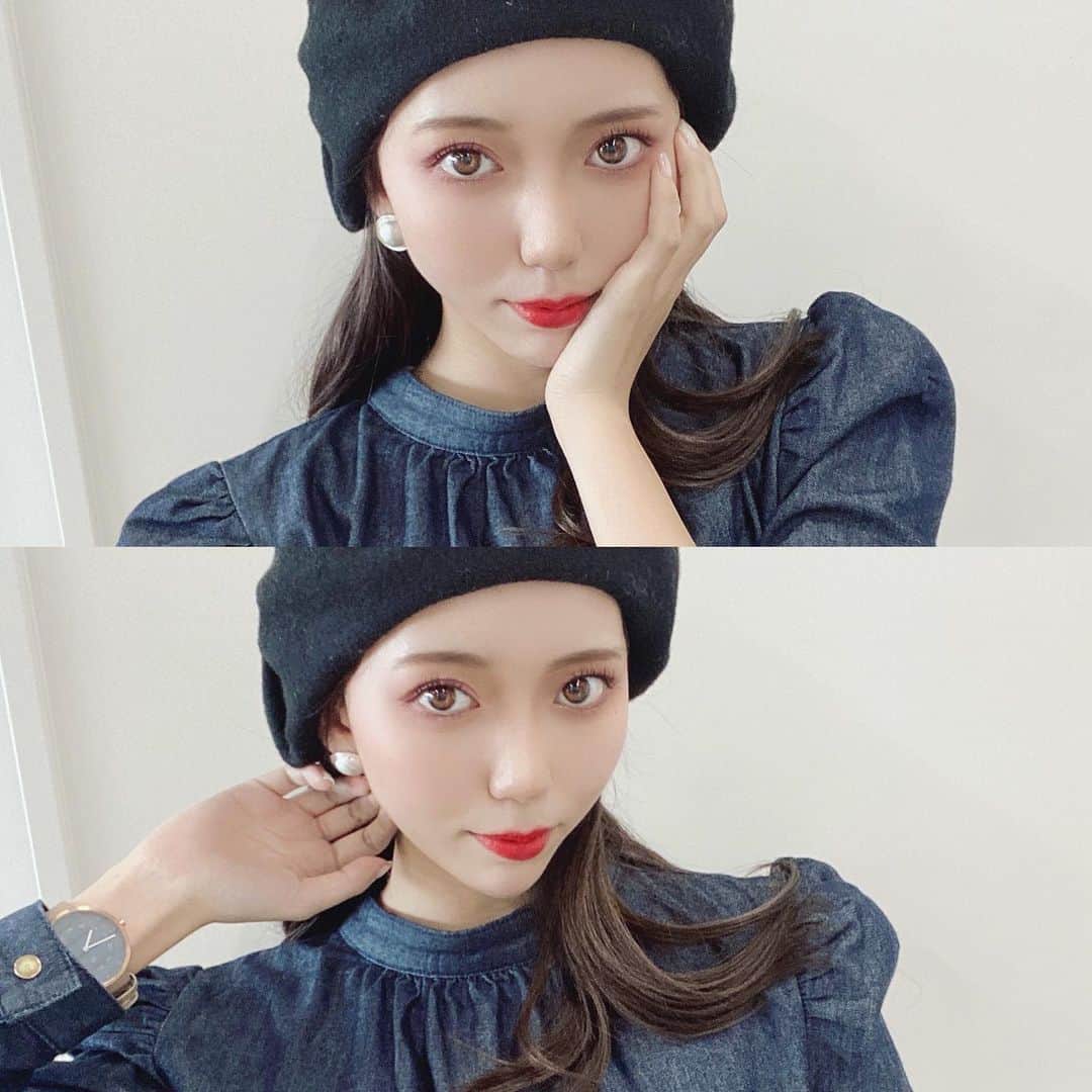 野島樺乃のインスタグラム：「.  ベレー帽被りました お気に入りのお洋服着たので 全身もまた、載せますね🦋 ちなみに髪の毛、チョコレートみたいな暗色に変えましたよ〜っていう報告です☺︎‬  #ベレー帽 #ベレー帽コーデ #CA4LA #メイク #名古屋 #栄 #モデル #撮影 #美容院 #ヘアスタイル #ヘアアレンジ #サロン #fashion #follow #makeup #like #ootd #fff #sakae #🦋」