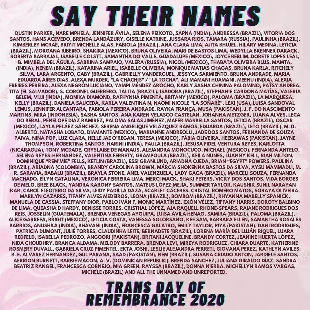 ソフィア・ブッシュさんのインスタグラム写真 - (ソフィア・ブッシュInstagram)「Reposted from @feminist + @lavernecox: At Least 350 Transgender People Have Been Killed Globally in 2020. According to a data gathered by Transrespect Versus Transphobia Worldwide (TvT) at least 350 transgender and gender-diverse people were murdered between the beginning of October 2019 and the end of September 2020. The total represents a 6% increase in reported murders from their count in 2019. Brazil recorded the highest number of murders of any country, with 152 trans people killed over the time period tracked. Of the 75 countries tracked in the survey, Mexico and the United States ranked #2 and #3 in the total number of anti-trans homicides, with 57 and 28, respectively. TvT’s analysis shows that 98% of those murdered globally were trans women or transfeminine people. In addition, people of color made up 79% of trans people murdered in the United States. 38% of the murders occurred in the streets, while 22% of the incidents took place in the victim’s home. The average age of those who were killed is 31 years old, with the youngest victim being 15 years old. The numbers are not comprehensive. Via @them @mxdarren_ #transdayofremembrance  #tdor • Do these numbers make you sad, angry? Me too. We must DEMAND an end to the epidemic of violence that our friends + neighbors are experiencing. No more.」11月21日 18時02分 - sophiabush