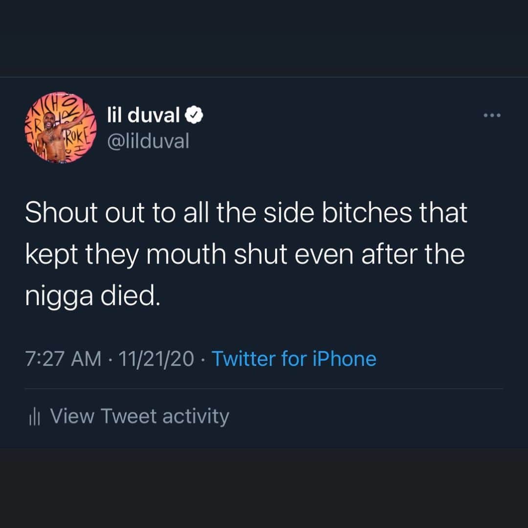 リル・デュヴァルのインスタグラム：「Just wanted to acknowledge the unseen G’s out here cuz you could’ve act up at the funeral but u sat in the back incognito 💯」