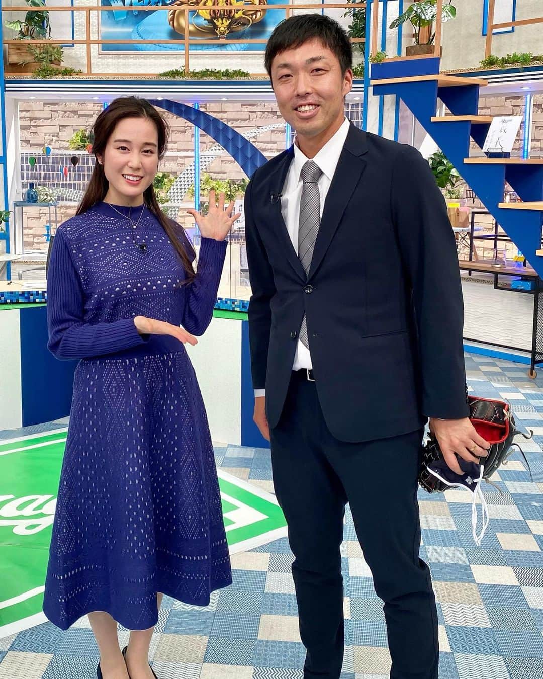 宮武紗里のインスタグラム：「. . 今日のゲストは 引退後テレビ初出演の #吉見一起 さんでした✨ . 個人的には... チャーミングな一面が見られたことが 嬉しかったです🥺✨✨」