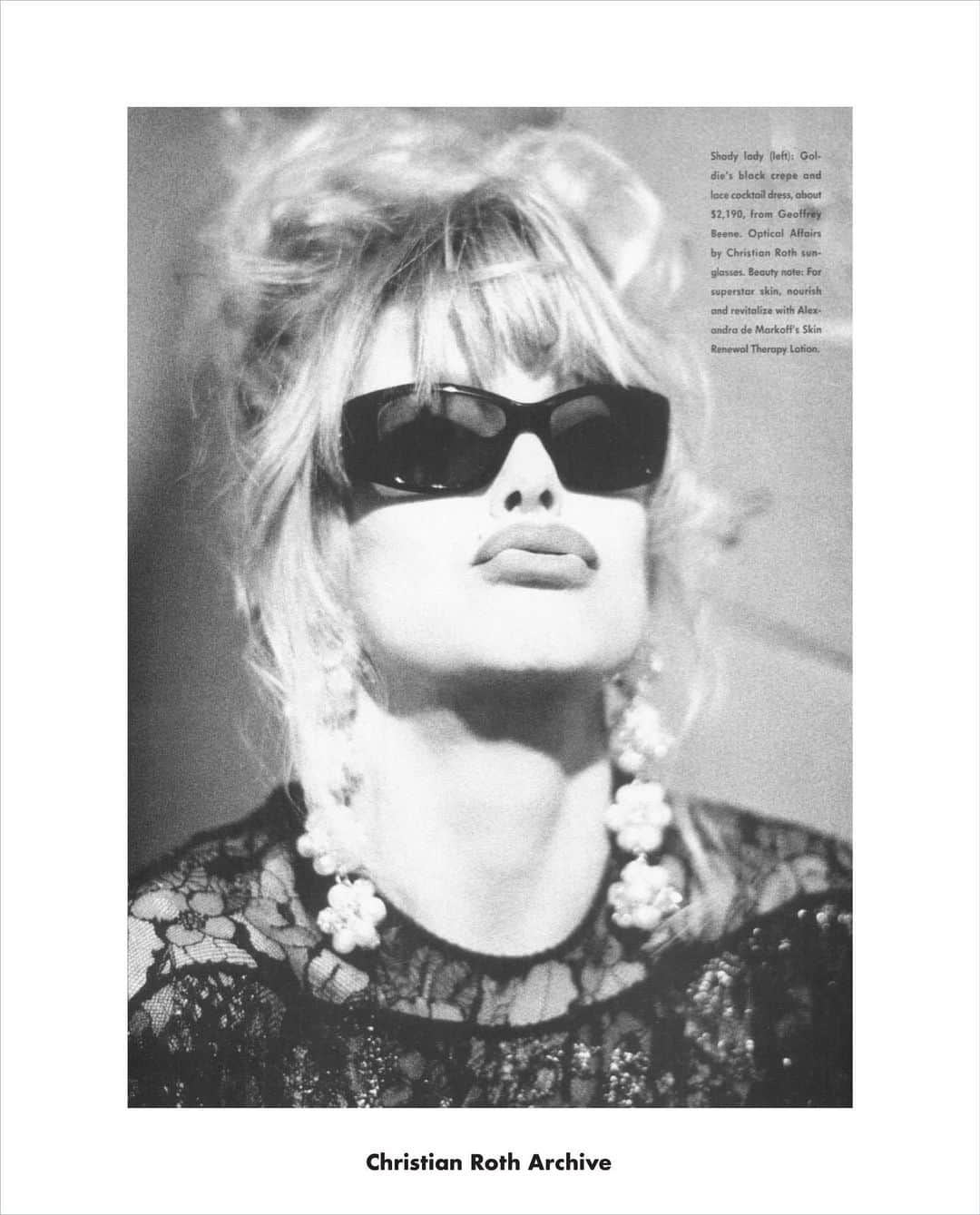 クリスチャンロスさんのインスタグラム写真 - (クリスチャンロスInstagram)「“the smile you give is the smile you get back” by Goldie Hawn. Happy Birthday to you! Christian Roth Archive for historical use. Harpers Bazaar US - July 1990 - photographer Matthew Rolston - editor Freddie Leiba  . . . . . . . . . #VintageChristianRoth #ChristianRoth #ChristianRothEyewear #BlackSunglasses #ArchiveSeries #FreddieLeiba #GoldieHawn」11月21日 23時16分 - christianrotheyewear