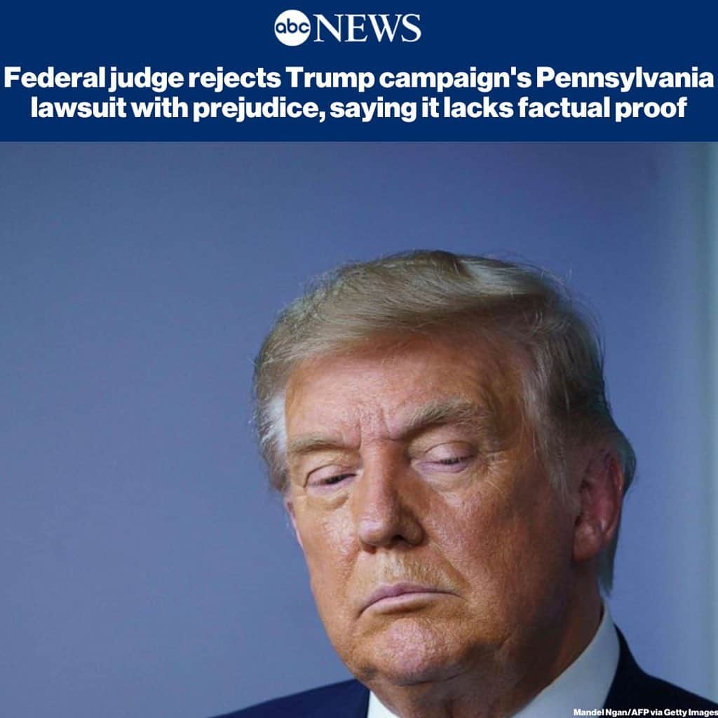 ABC Newsさんのインスタグラム写真 - (ABC NewsInstagram)「BREAKING: A Federal judge rejects Trump campaign's Pennsylvania lawsuit, saying it lacks factual proof. MORE AT LINK IN BIO」11月22日 9時47分 - abcnews