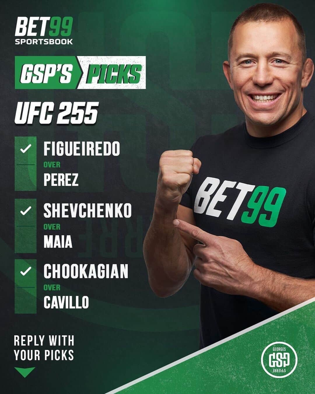 ジョルジュ・サンピエールさんのインスタグラム写真 - (ジョルジュ・サンピエールInstagram)「Ready for UFC 255? Check out my picks for these main card fights! Reply with your picks in the comment section below 👇🏻  Êtes-vous prêts pour le UFC 255? Voici mes choix pour ces combats de la carte principale! Écrivez vos choix dans les commentaires plus bas 👇🏻  @bet99sportsbook  @bet99u_」11月22日 7時54分 - georgesstpierre