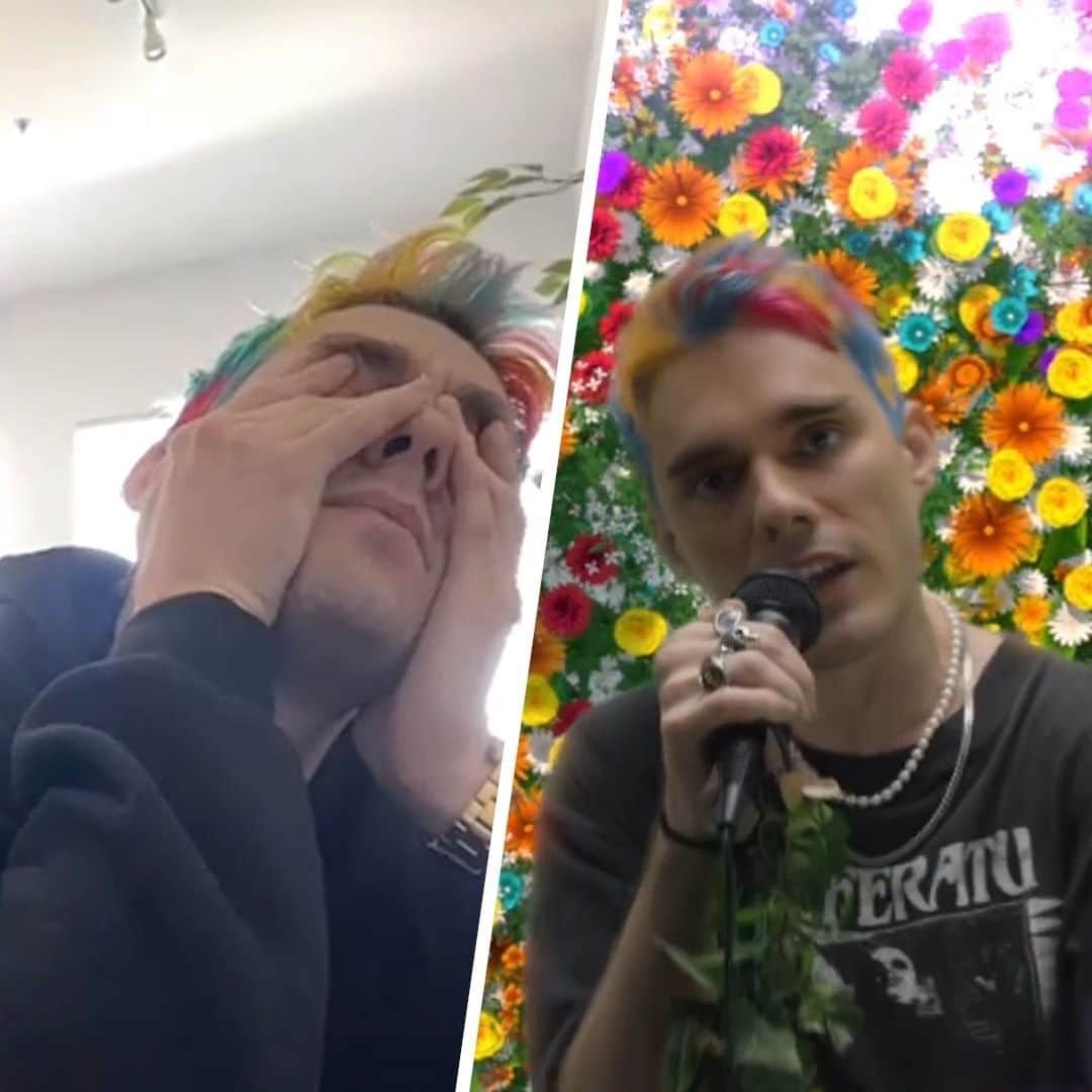 のインスタグラム：「Got to talk with @awstenknight of @waterparks about the colors he envisions when listening to the band's newest song: "Lowkey As Hell" 🌈 And yes the stan in me imploded.」