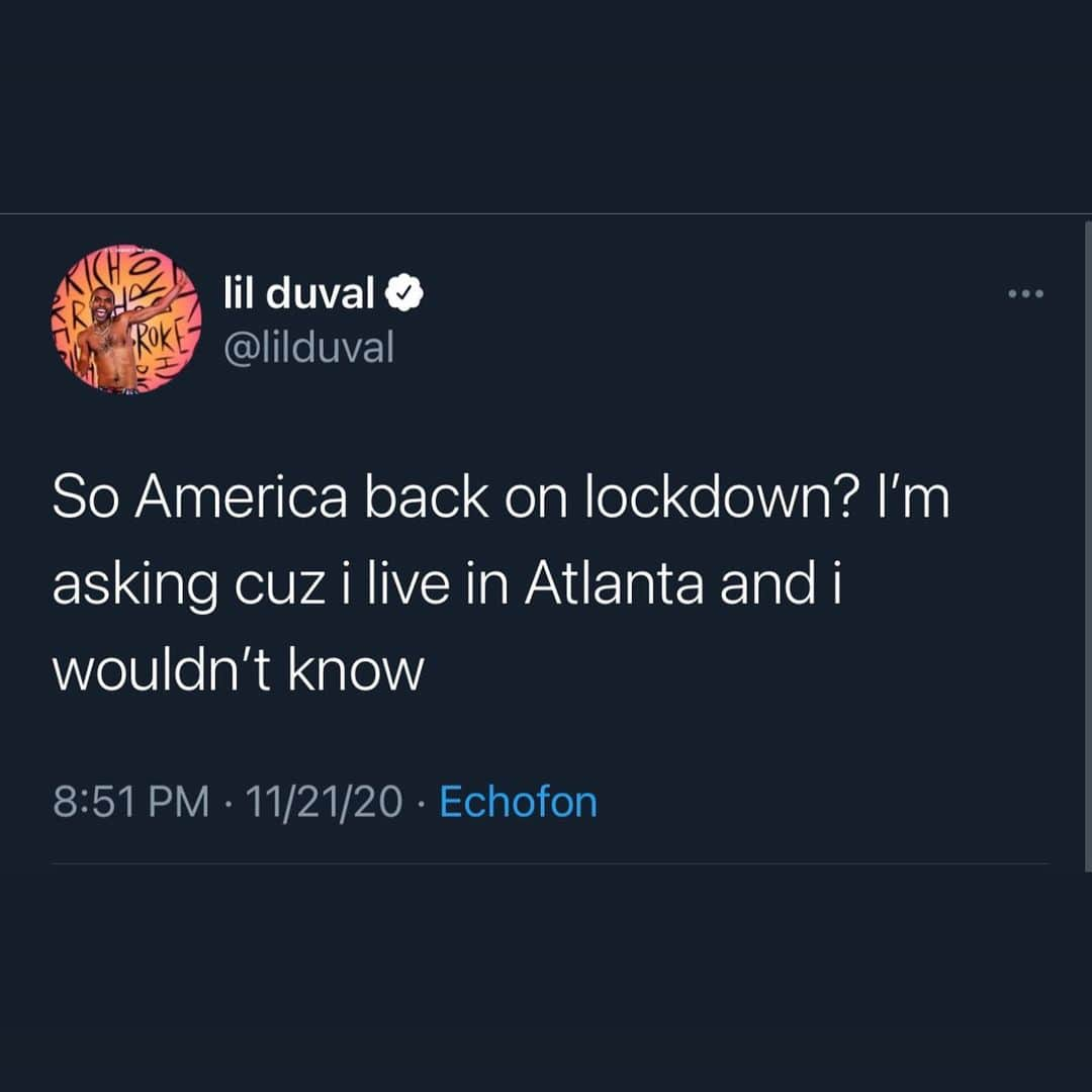 リル・デュヴァルのインスタグラム：「I couldn’t tell you how being on lockdown feels cuz i ain’t stayed in the house none this year 😂😂😂😂😂😂😂😂😂😂」