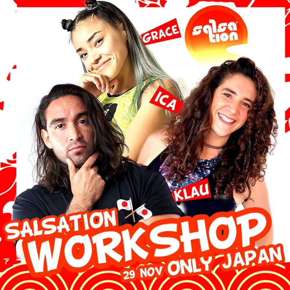 のインスタグラム：「Japan 🇯🇵 👋💖  一緒にいるのが待ちきれません!! またね👋  @fede.ica.dance @grace.casalino @salsationfitness  www.salsationfitness.com  #workshop #salsation #japan」