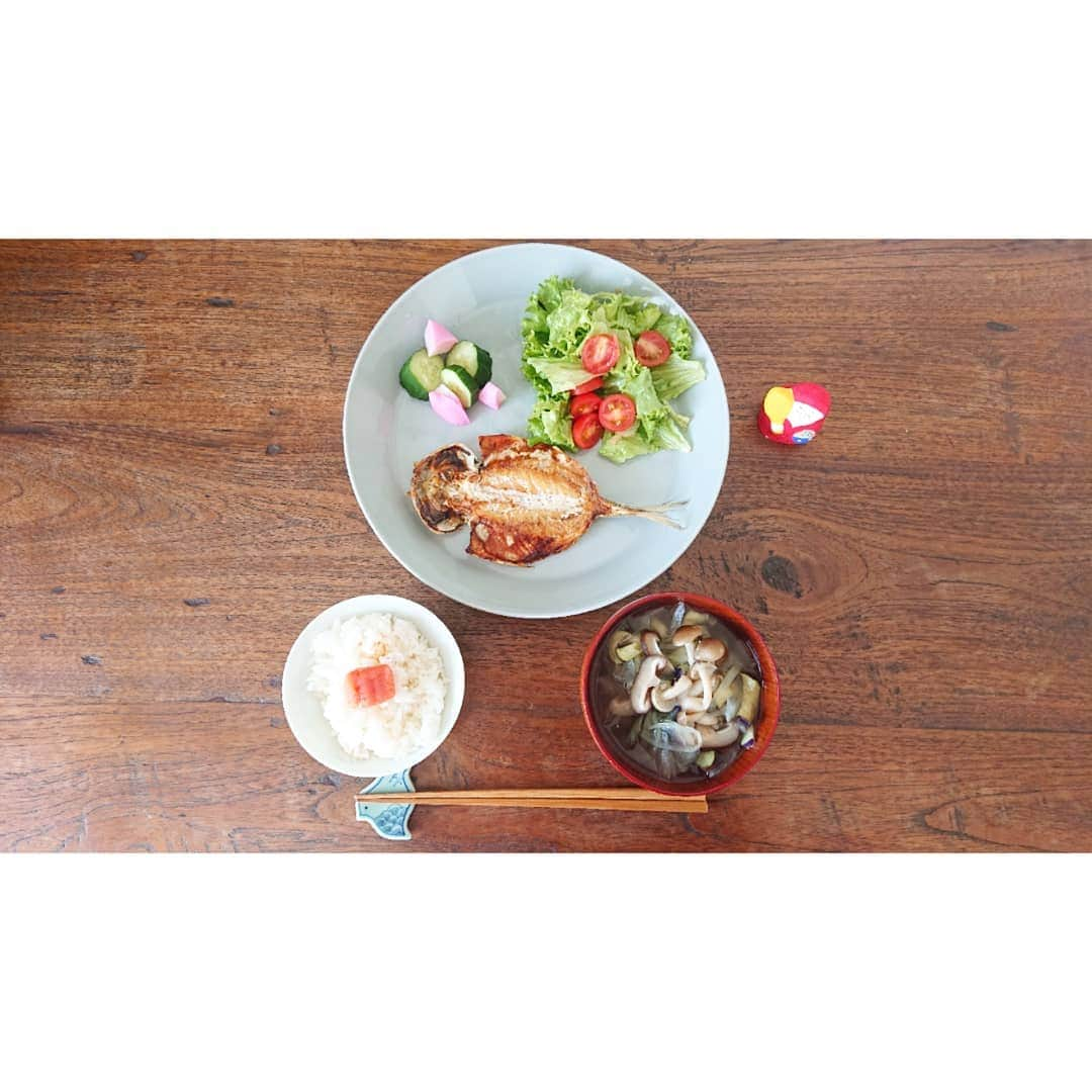 加藤沙知さんのインスタグラム写真 - (加藤沙知Instagram)「お昼ご飯。 ちょっと遅めなので、簡単に。  お米は、美郷町の知り合いから頂いた新米です。  『今年は特に美味しく出来たよ～』 とのメッセージ付きでしたが、その言葉通り、 炊きたてのご飯は味も香りも甘くて、ふんわりしていて、美味しかったです！  ちなみに。 お味噌は、川島アナウンサーからの頂き物です🤭  ある日 出社したら、私のデスクの上に味噌が乗っていたのです！笑 ビックリしましたが、ありがたや～✨  延岡で購入したアジの開きも、身がギュッとしていて美味しかったです。  #ランチ#お昼ご飯#新米#ご飯#美郷町  #ご飯は鍋で炊きます#ルクルーゼ#鍋#ホーロー #お焦げが出来ていたらとても嬉しいです #今回はあと一歩でした笑  #味噌 ( @mrt.kawashima) #茄子が入っているみそ汁が好きです #しんなり玉ねぎも好みです  #延岡市#アジの開き」11月22日 13時46分 - mrt.kato