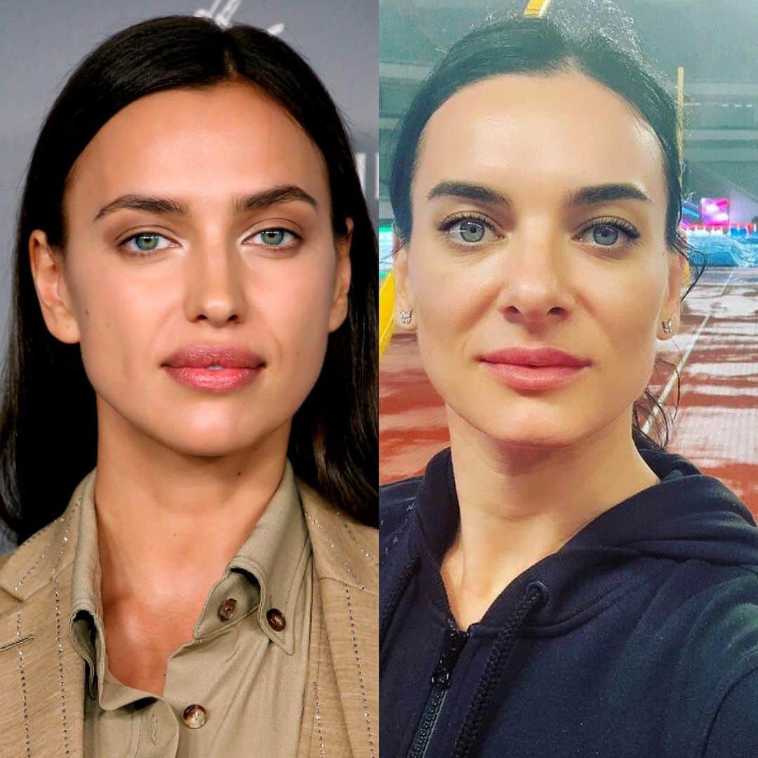 エレーナ・イシンバエワのインスタグラム：「Говорят на этом фото, точно похожи...🤷🏻‍♀️ Долго думала, выкладывать или нет?! И вот решилась :)  Ну что?!  На ваш взгляд, у нас с Ириной есть общие черты? 🤔  Если нет, то кто по вашему мнению на меня похожа?   Назовите актрису, певицу или деятеля искусств и т.д.   Мне очень интересно🤓 😁🤗  They say in this photo, exactly similar ... 🤷🏻‍♀️ ️  Long thought, spread or not?! And so I decided:) ⠀ Well?! Do you think that Irina and I have common features? 🤔 ⠀ If not, who do you think looks like me? ⠀ Name an actress, singer, or artist, etc. ⠀ I'm very interested 🤓 😁 🤗   #исинбаева#isinbaeva#sunday#similarlook#сравнение#comper#irinashayk」