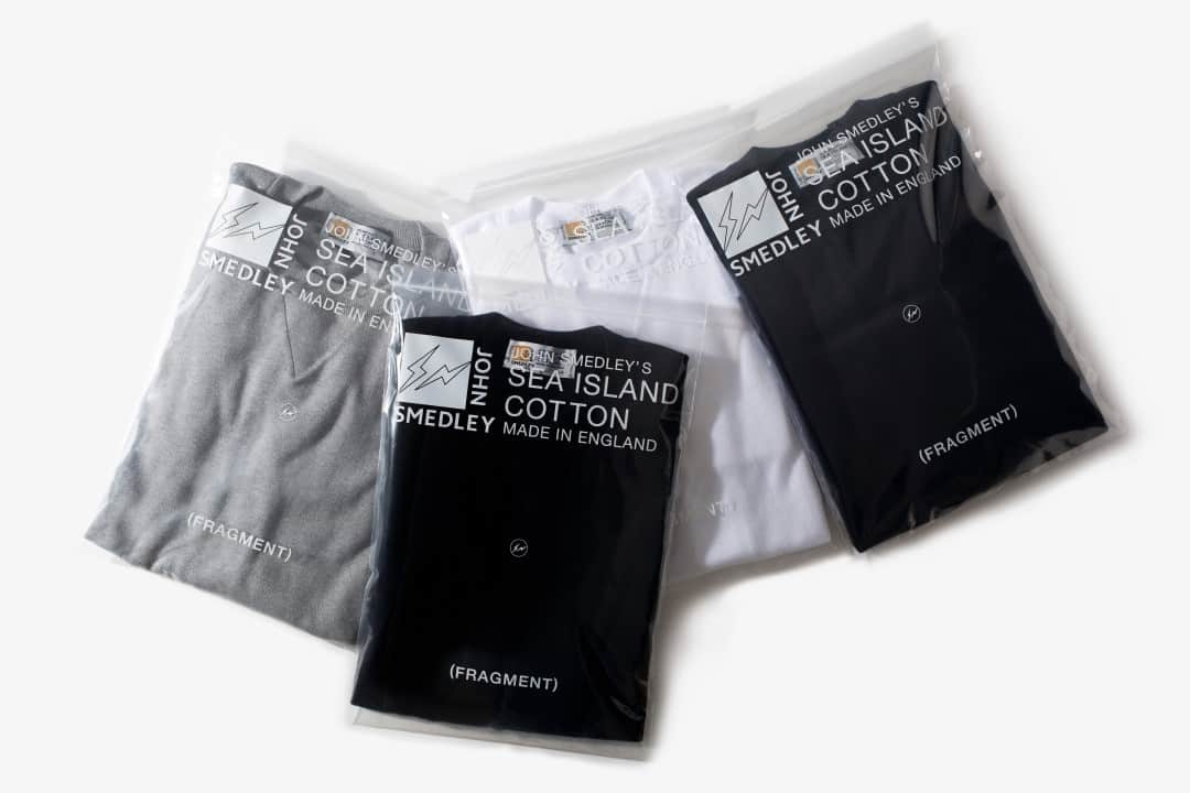 のインスタグラム：「Our Third collaboration with FRAGMENT DESIGN launched this week in Japan.   A four-piece set of sweatshirts has been designed in the fragment preferred tones of black, navy, white and grey, just in time for cooler climates. Available exclusively in our stores in Japan and www.johnsmedley.jp」