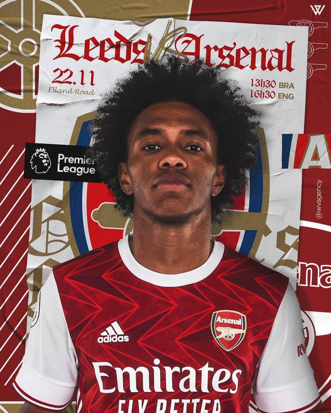 ウィリアンのインスタグラム：「MATCHDAY! 💪 Leeds United x Arsenal ⚽️ Premier League🏆 Elland Road 🏟 16h30 🇬🇧 13h30 🇧🇷  #premierleague #arsenal #W12 #gunners」