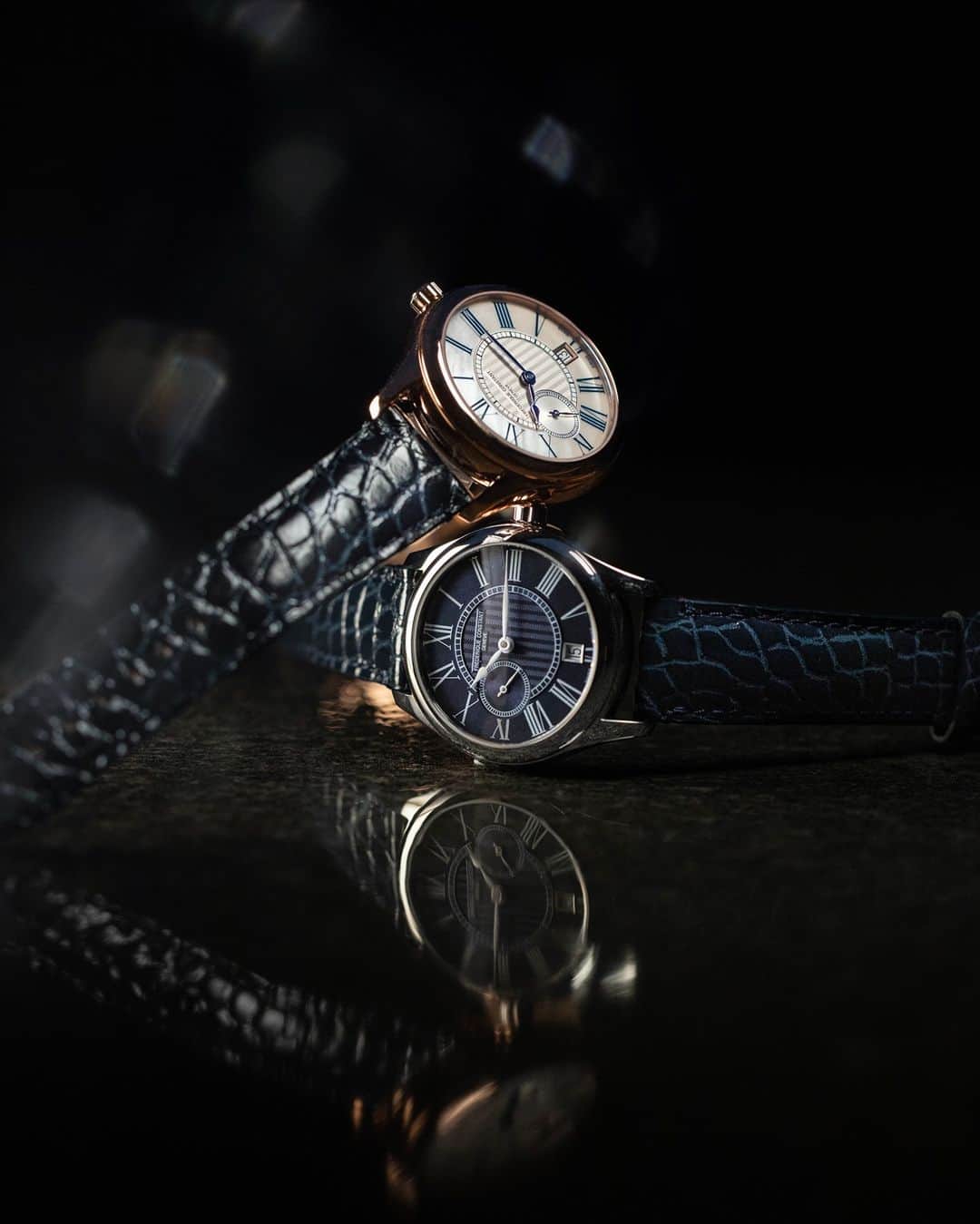 のインスタグラム：「Delicate Guilloché Patterning is finished with hour and minute hands, the first of which is topped off with a motif inspired by the shape of a heart, an intricate and romantic declaration for marking the best of times.  #FrederiqueConstant #AccessibleLuxury #LiveYourPassion #LadiesAutomaticSmallSeconds Check out the link in bio to learn more about the Ladies Automatic Small Seconds collection.」