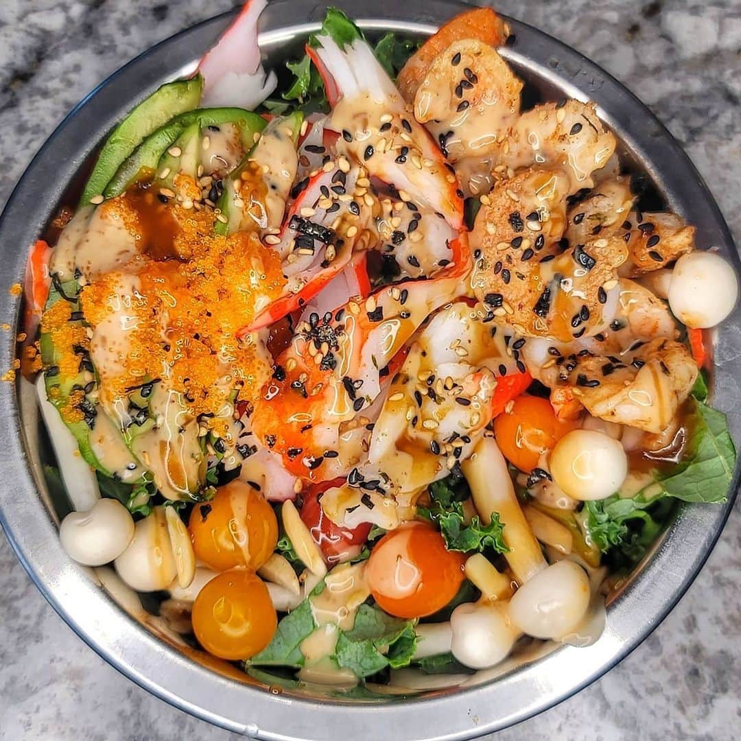 Flavorgod Seasoningsさんのインスタグラム写真 - (Flavorgod SeasoningsInstagram)「Seafood Salad for lunch 😋⁠ -⁠ Customer:👉 @cynfully_lowcarb⁠ Seasoned with:👉 #Flavorgod Chipotle seasoning⁠ -⁠ Add delicious flavors to your meals!⬇️⁠ Click link in the bio -> @flavorgod  www.flavorgod.com⁠ -⁠ -⁠ @aldiusa organic kale, crab, sliced almonds⁠ Mini 🍅, enoki 🍄, tobiko (Asian market)⁠ 🦐 (sauteed in sesame oil, @flavorgod chipotle and @choczero maple pecan syrup), topped with⁠ @traderjoes furikake,⁠ toasted and black sesame seeds, 🥑,⁠ @kewpieusa sesame dressing and @kensdressings Asian sesame dressing⁠ -⁠ Flavor God Seasonings are:⁠ 💥ZERO CALORIES PER SERVING⁠ 🔥0 SUGAR PER SERVING ⁠ 💥GLUTEN FREE⁠ 🔥KETO FRIENDLY⁠ 💥PALEO FRIENDLY⁠ -⁠ #food #foodie #flavorgod #seasonings #glutenfree #mealprep #seasonings #breakfast #lunch #dinner #yummy #delicious #foodporn」11月23日 2時02分 - flavorgod