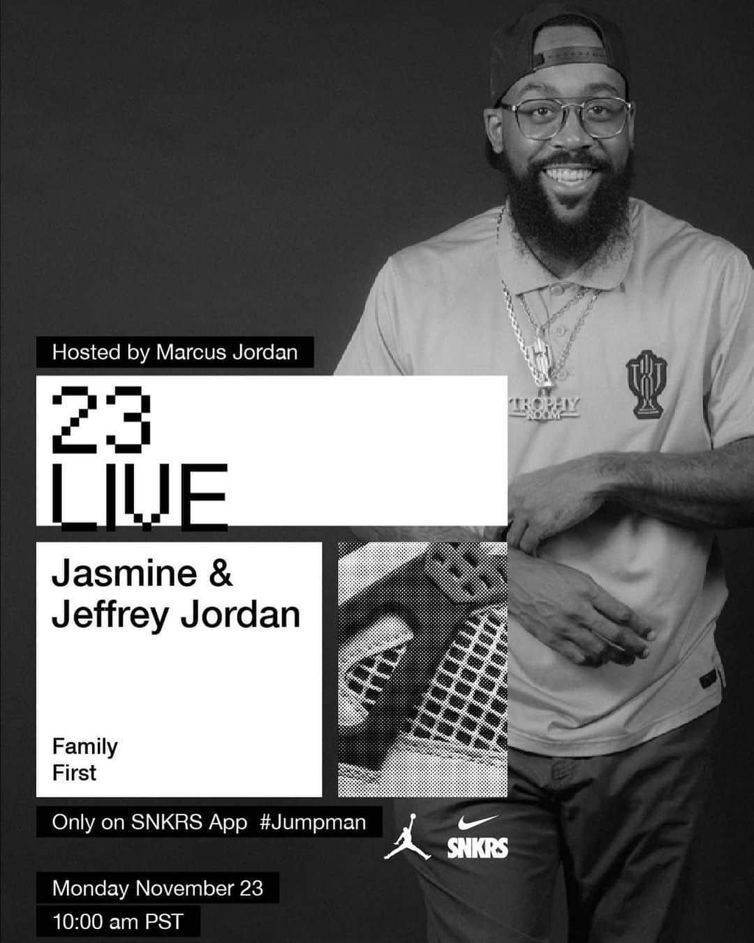 Jordanのインスタグラム：「@heirmj523 will be back 11.23 for another episode of 23Live. This time he will be catching up with @Heirjordan13 and @Mickijae. You don’t want to miss this, head to the SNKRS App to get notified. #JUMPMAN」