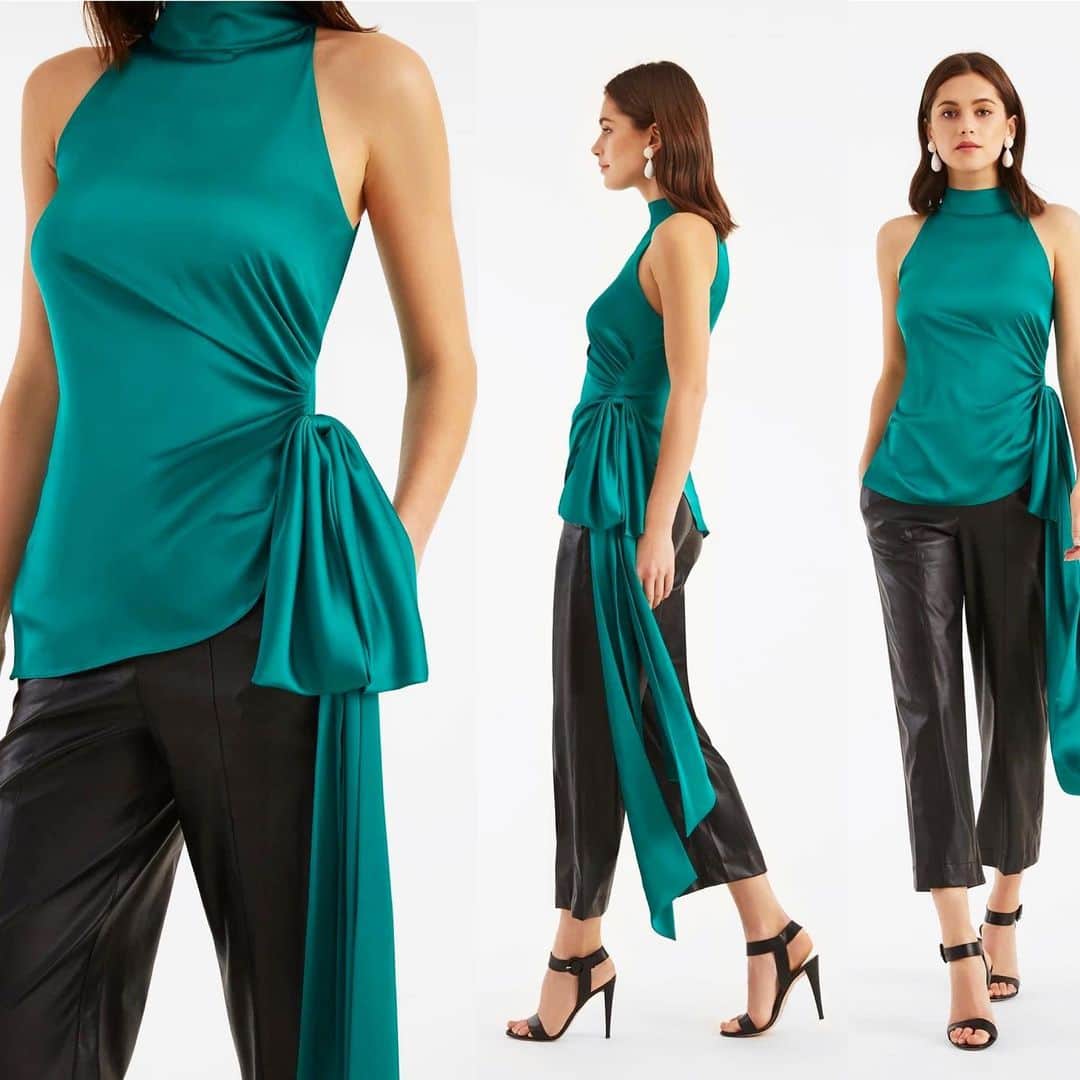 サッチン+バビのインスタグラム：「The Cleo camisole in Kelly green charmeuse is the perfect companion for day to evening, casually-elegant to occassion-ready. #sachinandbabi, #celebrate」