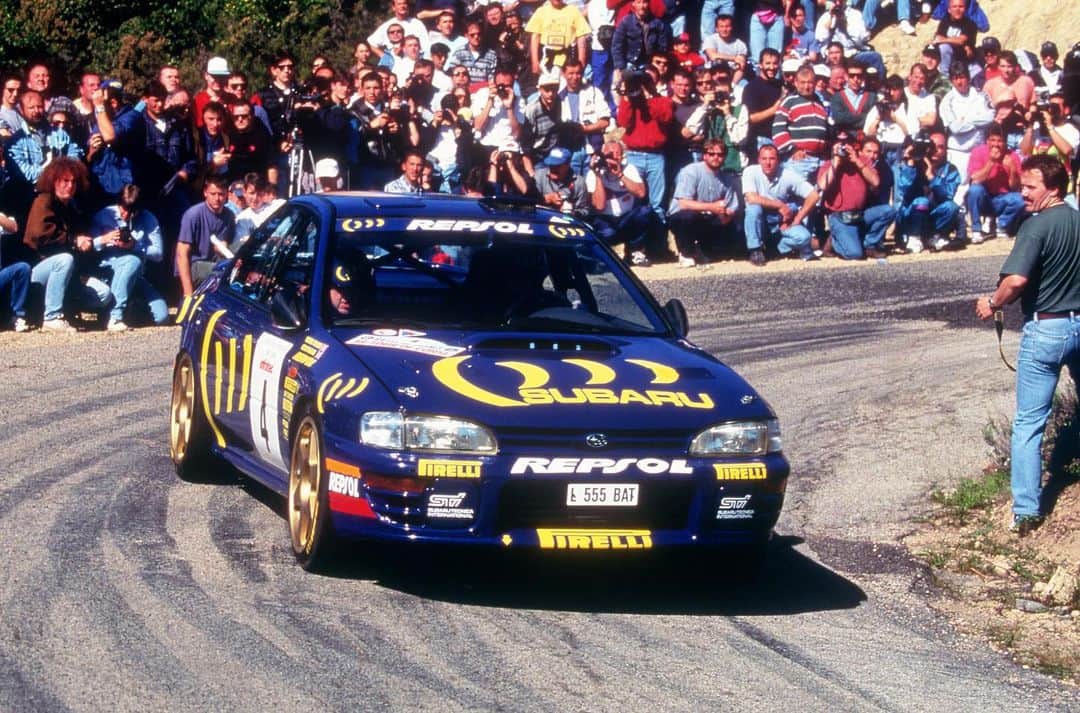 のインスタグラム：「🏆Celebrate Colin McRae’s 25th anniversary of his World Championship Title by browsing the pics of the #L555BAT #Subaru Impreza!  #ColinMcRae #SubaruRally   📸 @subaru.tecnica.international & swrt archives」