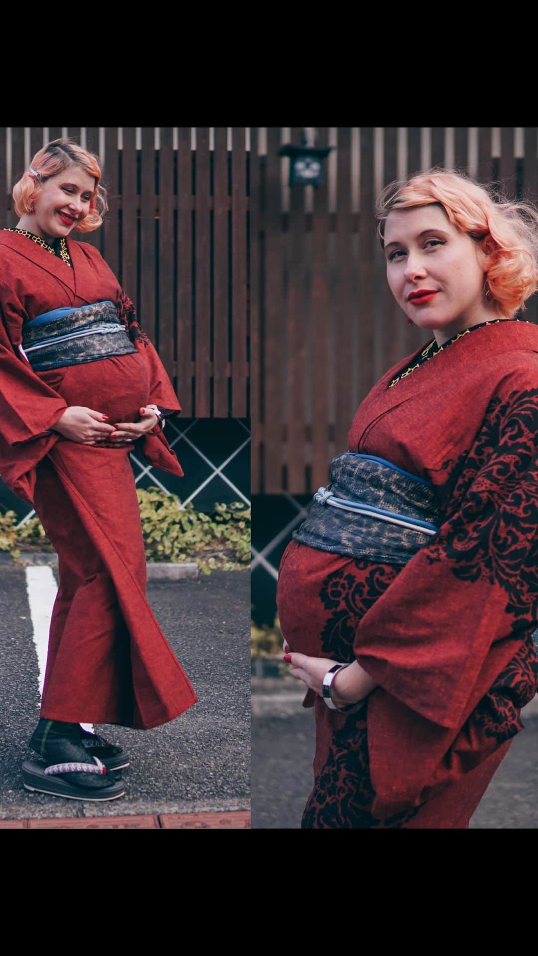 Anji SALZのインスタグラム：「💫BLOG UPDATE🚀 I wrote about my pregnancy kimono journey and made a detailed video on how I wear kimono in my 9th month of pregnancy ☺️👘❣️ Have a look if you like:  💖www.salz-tokyo.com💖 or link in bio/story.  妊娠と着物について、ブログを更新しました。 妊娠中の着付けの変化や9ヶ月の妊娠着付けを動画としてまとめた。😅💖  www.salz-tokyo.com又はプロフィールのリンクからご覧下さい❤️  #kimono #japanesekimono #pregnancy #着物 #和装 #妊娠」