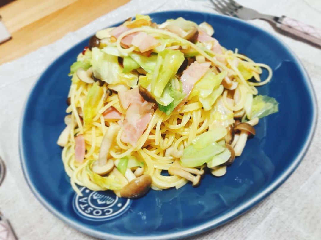 諏訪彩花のインスタグラム：「久しぶりに作ったよ〜1.4の細さが好きです♡#ペペロンチーノ大好き」