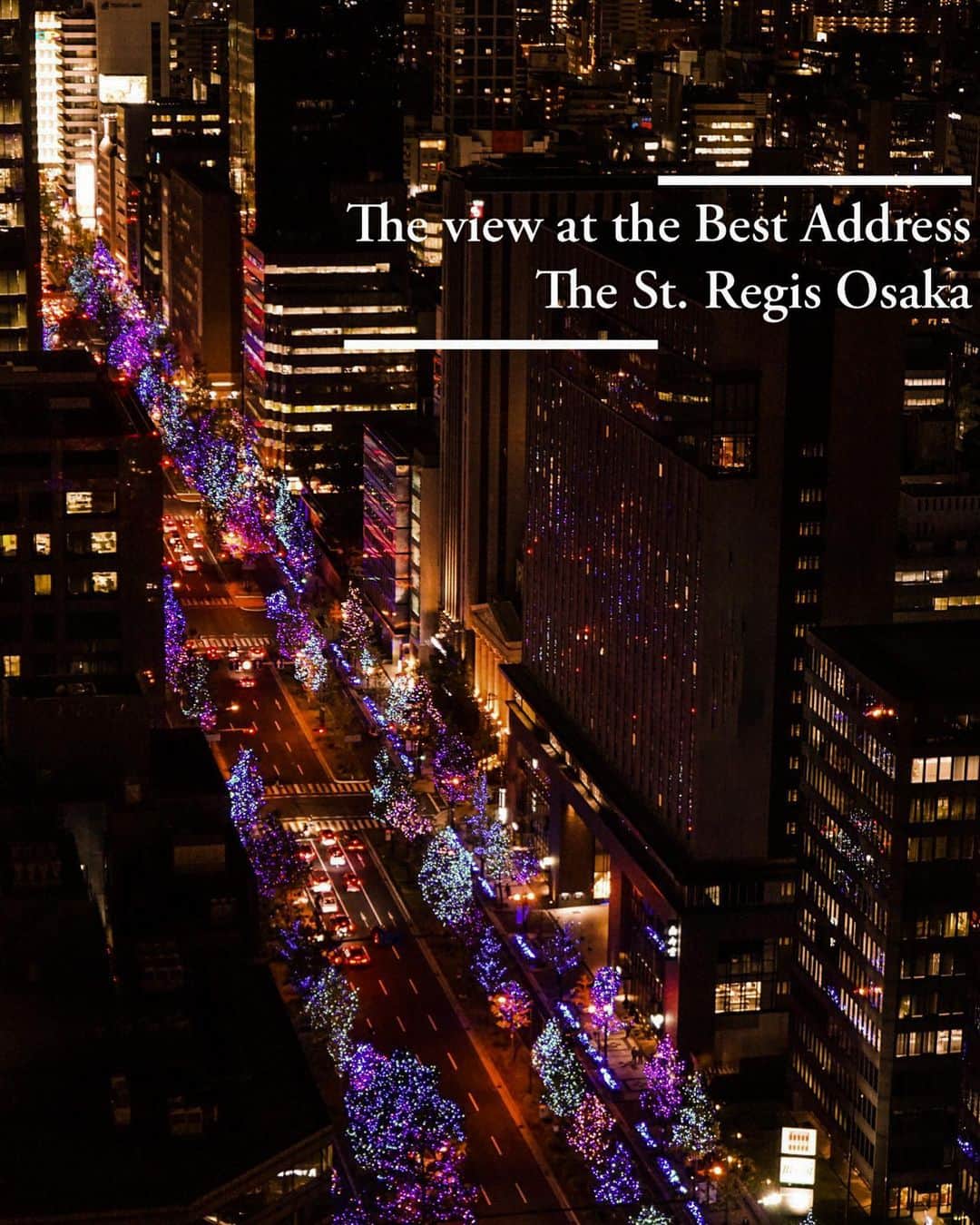 The St. Regis Osakaさんのインスタグラム写真 - (The St. Regis OsakaInstagram)「- セントレジスで、大阪のベストアドレスからの眺めを。  大阪の美しい夜景を眺めていただきながら 最も望まれる場所で皆様をお迎えできることを 嬉しく思います。  現在、ホテル前の御堂筋では 美しくライトアップされたイルミネーションを 4kmにわたってお愉しみいただけます。  The view at the Best Address - The St.Regis Osaka.  We are delighted to host you at the most coveted address with an impeccable view of Osaka.  Midosuji is now lighted up with the most illuminated trees and stretched for 4 km between the Ooebashi-Kitazune and Hanshin-mae intersections.  #stregis #stregisosaka #セントレジス #セントレジス大阪 #セントレジスホテル大阪 #luxuryhotel #marriottbonvoy #大阪ラグジュアリー #staycation #liveexquisite #stregishotel #escape  #5つ星ホテル #大阪ラグジュアリーホテル #高級ホテル #関西ラグジュアリーホテル #梅田ラグジュアリーホテル」11月23日 18時39分 - stregisosaka