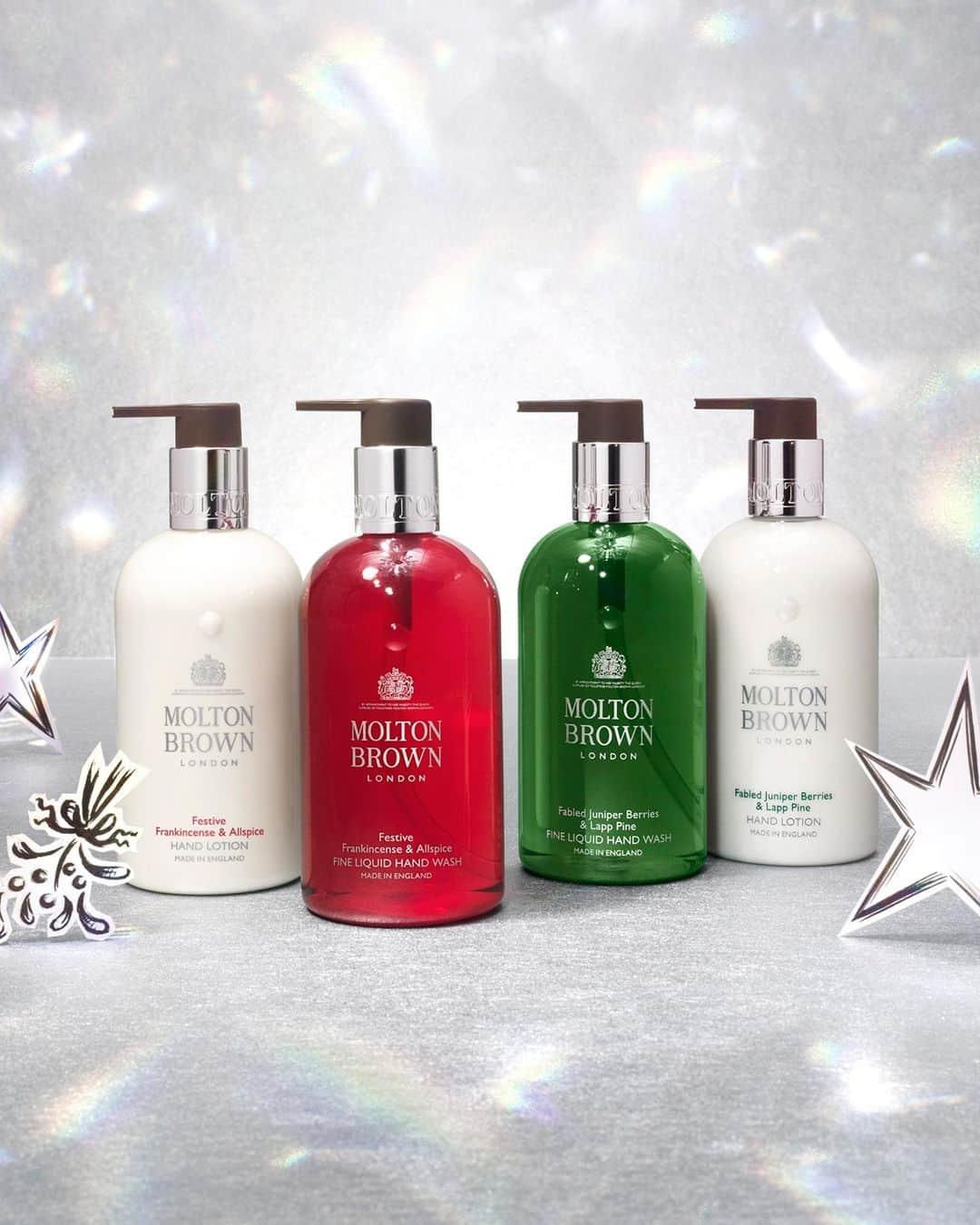 モルトンブラウンのインスタグラム：「Bring the scent of Christmas into your home with the timeless notes of Festive Frankincense & Allspice and Fabled Juniper Berries & Lapp Pine. Only for the holidays.」