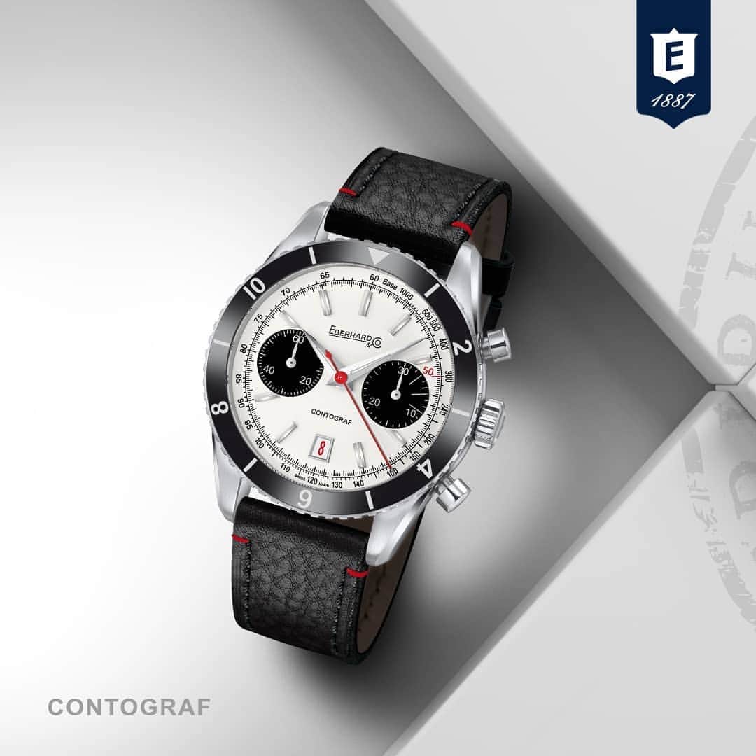 のインスタグラム：「Contograf is a mechanical automatic chronograph proposed as tribute to the homonymous creation from the 1960s destined to become an emblem of its period thanks to its very innovative characteristics. It Is available in different dial versions,with leather strap or steel bracelet.  #contograf #eberhard_1887 #eberhard1887 #eberhard_co #chronograph #watch #eberhardwatches #eberhard」