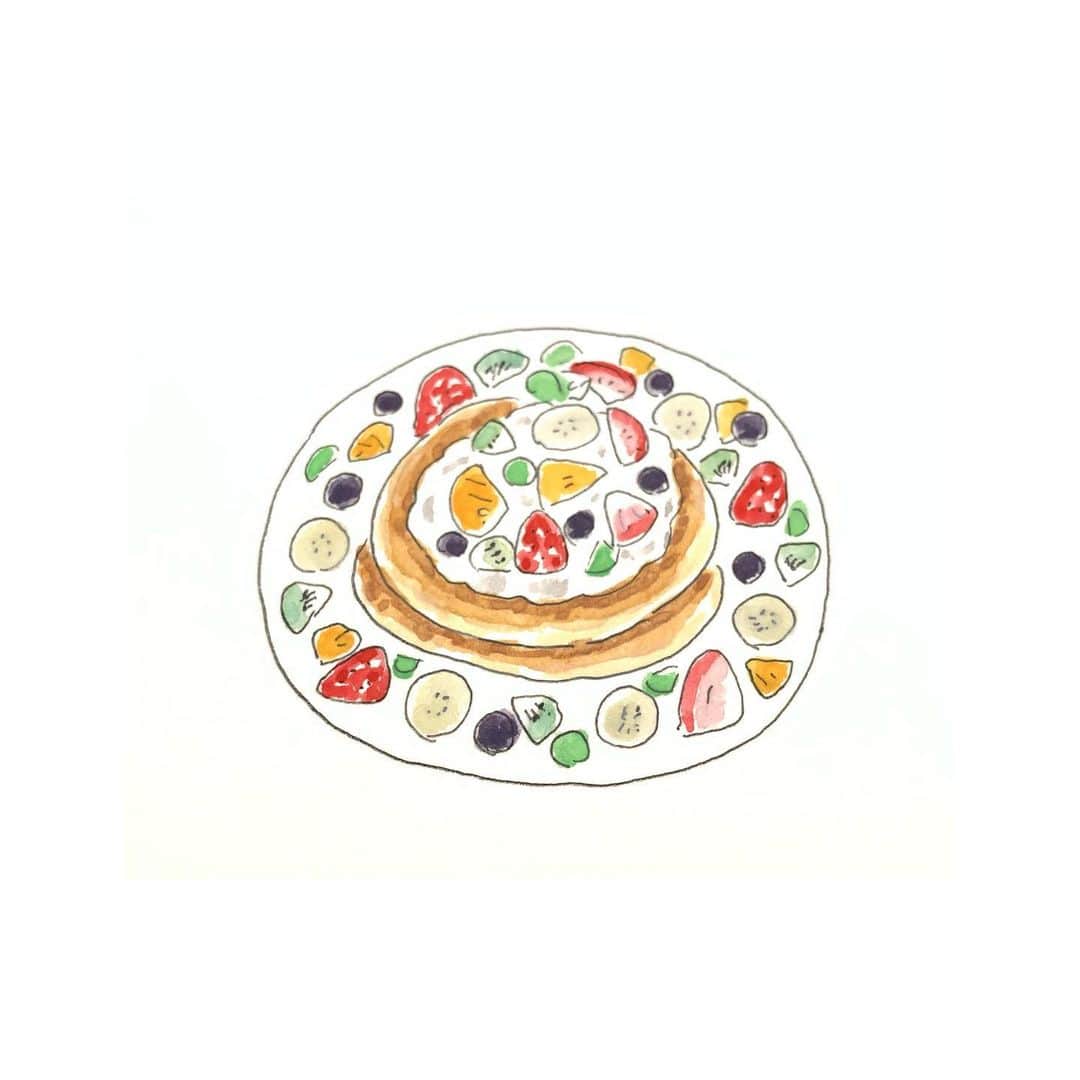 ハルペイさんのインスタグラム写真 - (ハルペイInstagram)「🥰 これ、きのう食べたパンケーキ❤️😋 . しあわせって目に見えるんだね✨✨ 連休終わり〜😌 楽しかった😆 . #pancakes #パンケーキ #フルーツパンケーキ  #ハワイアンパンケーキ  #sweets #おやつ #食べ物イラスト .  #harupei#ハルペイ#doodle#draw#drawing#illustrator#illustration#japan#絵#雑貨#湘南#イラスト#イラストレーター#ゆるい#茅ヶ崎」11月23日 21時02分 - harupeipei