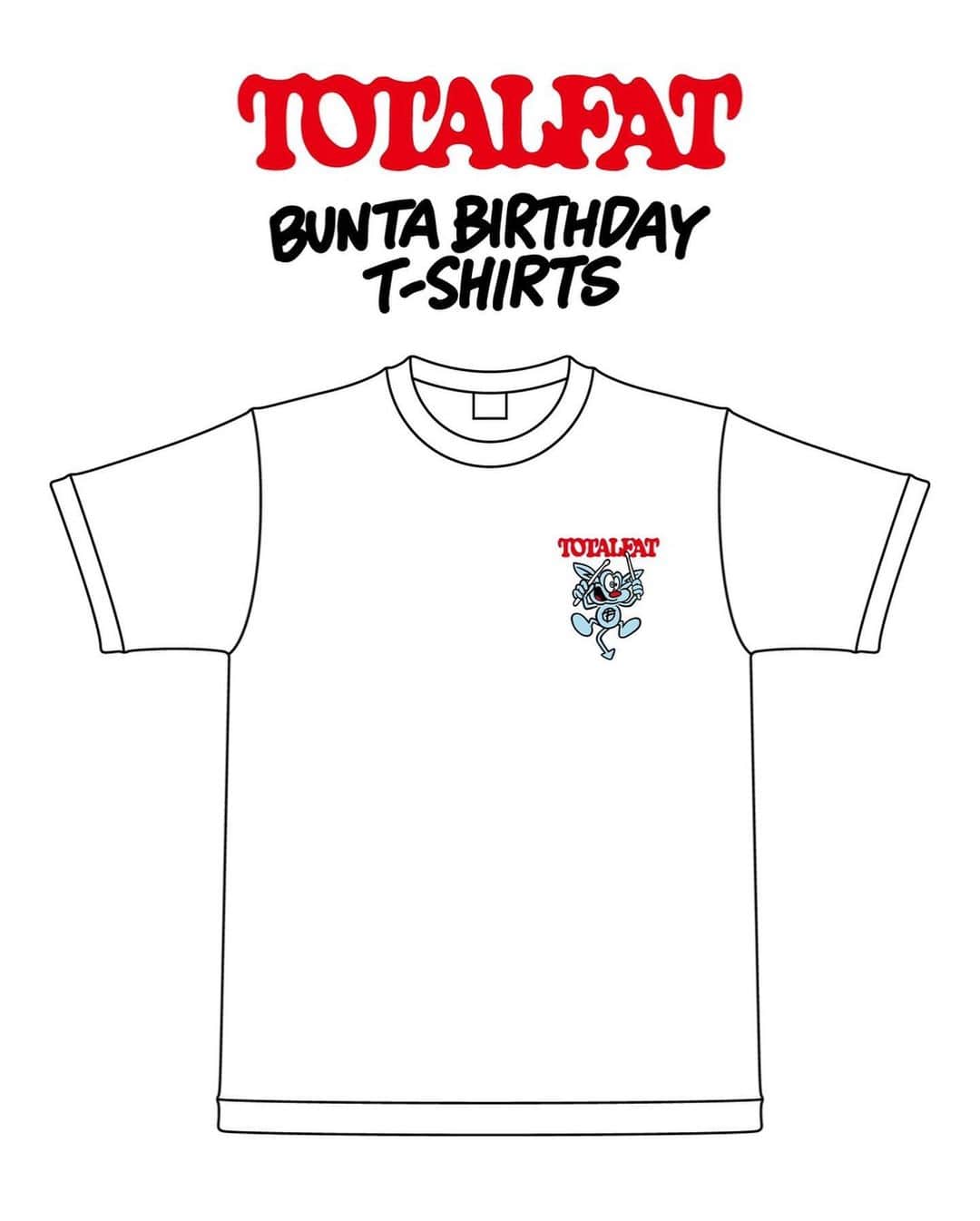 Bunta さんのインスタグラム写真 - (Bunta Instagram)「今年も誕生日Tシャツ発売するぜ🔥  【TOTALFAT】Bunta生誕記念Tシャツ「ブンT2020」 デザイン公開！ これまでにTOTALFATのグッズも多数手がけたVK DESIGN WORKSのVERDY氏によるデザイン🔥 このあと11/24（火）0時〜UKFC通販にて数量限定販売スタート！  Tシャツ S/M/L/XL/XXL　¥3,800（税抜）  キーホルダー ¥1,600（税抜）  #totalfat #vkdesignworks」11月23日 21時32分 - buntatf