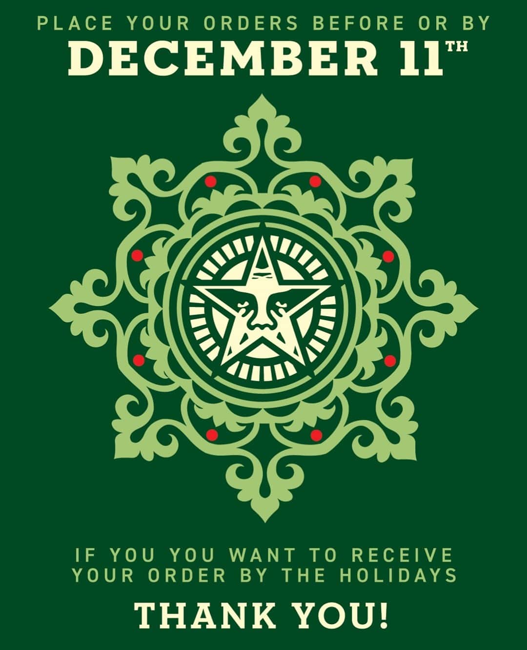 Shepard Faireyのインスタグラム：「If you're holiday shopping, be sure to visit store.obeygiant.com (link in bio) to see what we've got in stock! Place all domestic orders on or before December 11th to receive your order in time for Christmas.⁠ -OBEY GIANT STORE」