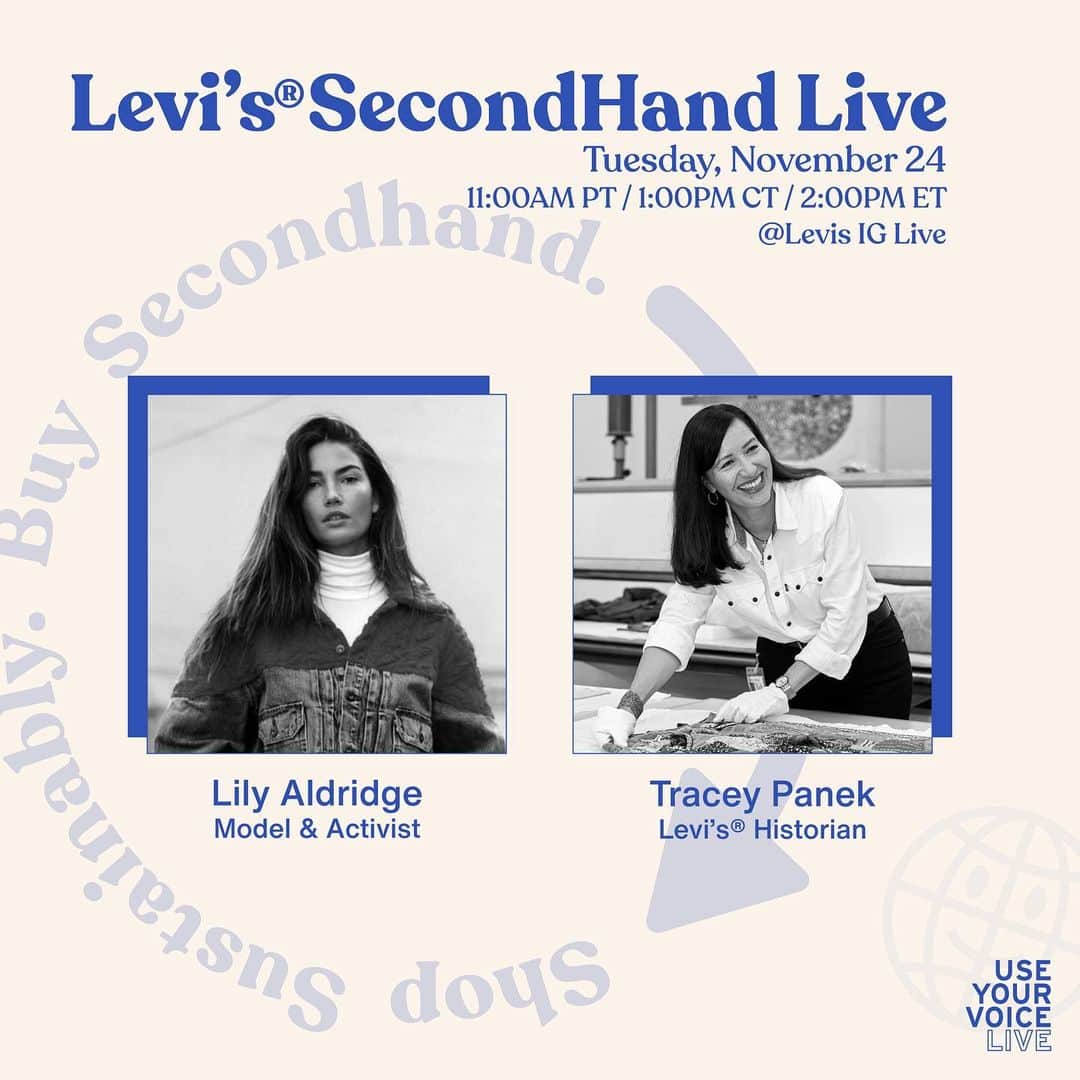 Levi’sさんのインスタグラム写真 - (Levi’sInstagram)「SecondHand Live with Lily Aldridge and Levi's Historian, Tracey Panek. Tune in tomorrow, November 24th at 11:00 AM PST to hear @lilyaldridge and Tracey talking about the Levi's archives and Lily's personal Levi's stash + a little bit of family history. Don't miss it!  #Levi'sSecondHand」11月24日 8時27分 - levis