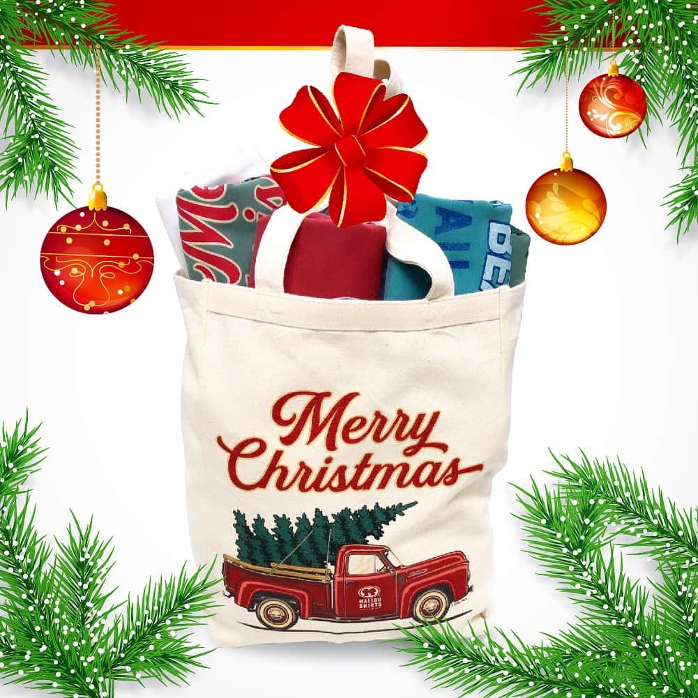 マリブシャツのインスタグラム：「Tis the season! FREE tote bag with purchase of 2 shirts online! Perfect for stuffing with gifts 🎁🤙🏼🎄」