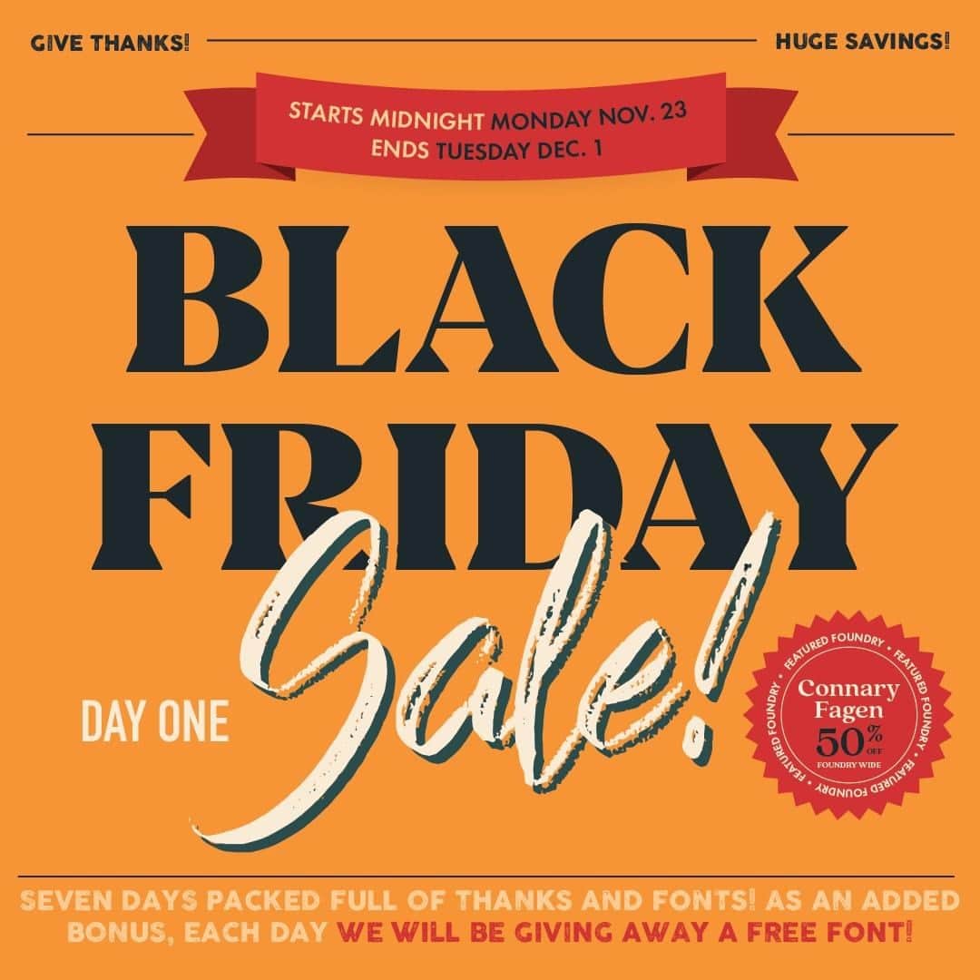 myfontsのインスタグラム：「Our annual Black Friday / Cyber Monday sale – complete with discounts of up to 80% off on several popular foundries’ full collections, a fantastic script bundle, and LOTS of terrific individual families and cuts – starts now! #BFCMFontSale https://bit.ly/2IKEGPE」