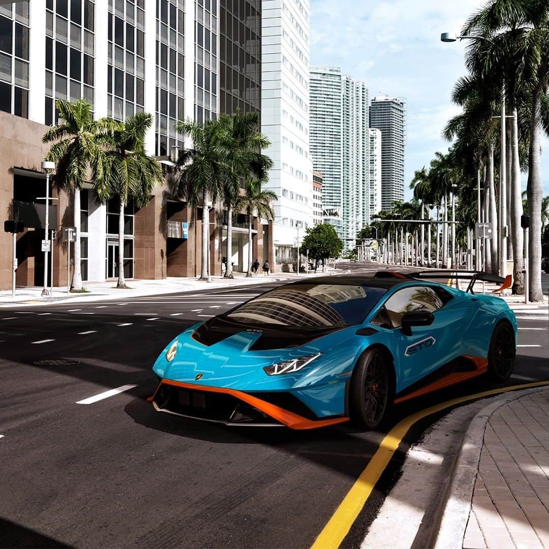ランボルギーニのインスタグラム：「Huracán STO is a road-legal model that brings the @Lamborghinisc knowhow and experience outside the racetrack.  A pure, intense combination of winning heritage and innovative technology, with one single purpose: to create an utterly unique driving experience.   #Lamborghini #HuracanSTO #BasedOnATrueStory」