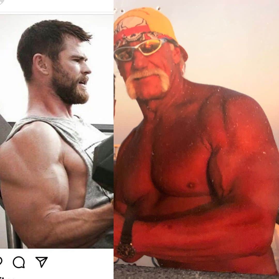 ハルク・ホーガンのインスタグラム：「He’s already there!  He’s ready BROTHER!!! But is he good looking enough to play me lol,lol,lol. HH  #Hogansbeachshop #clearwaterbeach @chrishemsworth」