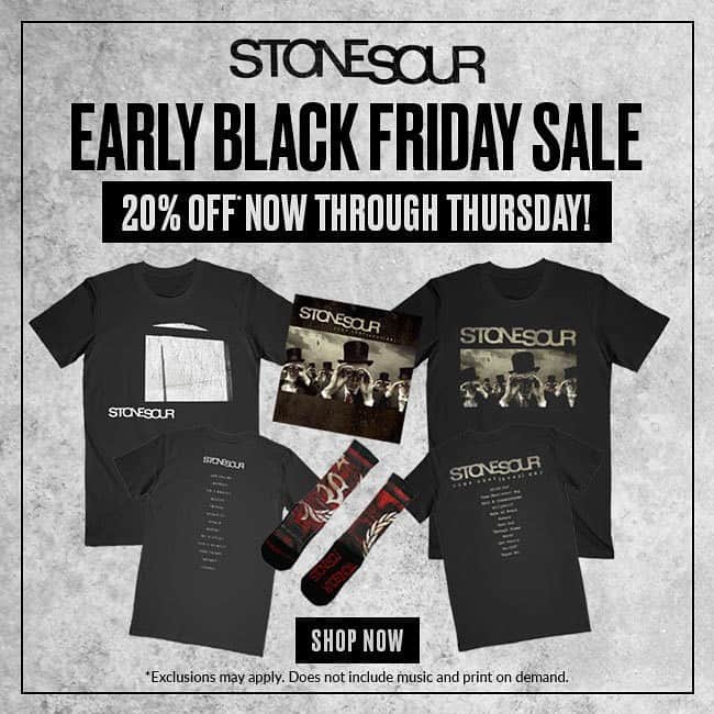 Stone Sourのインスタグラム：「Our early Black Friday sale is now live! Take 20% off select items now through November 26th at store.stonesour.com - link in story.」