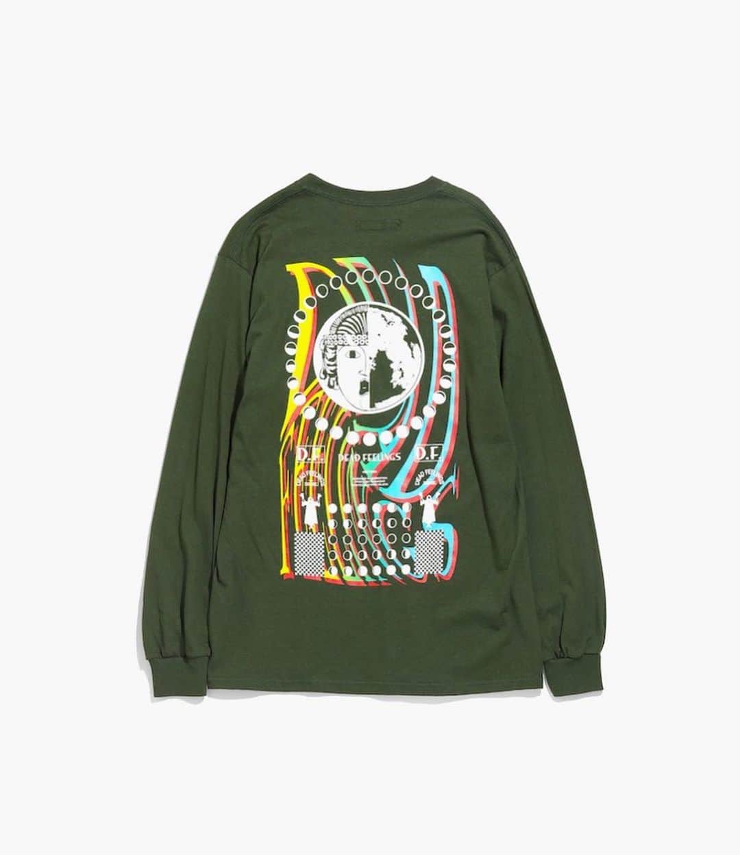 ケンゾーミナミのインスタグラム：「𝐃𝐄𝐀𝐃 𝐅𝐄𝐄𝐋𝐈𝐍𝐆𝐒 / FW20 / “MOON + TRIP” / GREEN / LONG SLEEVE T-SHIRT  (Back & Front Graphics / Sample 02/22/20)  Available at Nepenthes online store:  https://nepenthes-onlinestore.com/?pid=155620793  Photos (1-4) from @nepenthes.official   @nepenthes_newyork @nepenthes.official #kenzominami」
