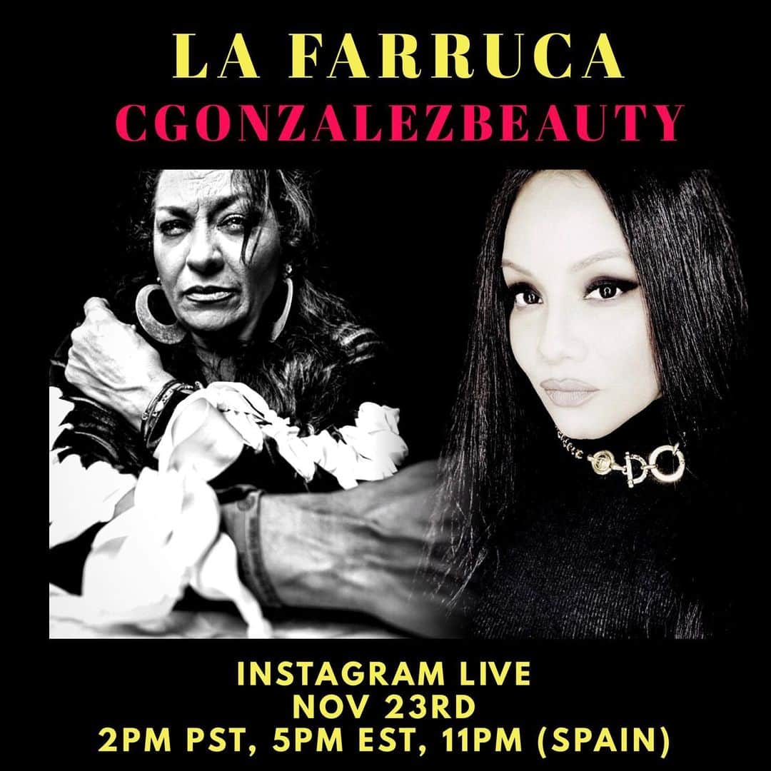 Carolina Gonzalezさんのインスタグラム写真 - (Carolina GonzalezInstagram)「TODAY✨INSTAGRAM LIVE CHAT & BEAT with @oficial_farruca on her Insta!!!!  La Farruca is a living Flamenco Legend. Who comes from a strong gypsy dynasty. A Powerhouse of a woman! SWIPE ⏪ TO SEE HER IN ACTION.  I have a deep admiration for her as an artist, a mother, a woman ... We’ve laughed, we’ve cried, we’ve weathered storms and come out the other side. I am honored and blessed to call her a dear friend.... Join us later today😘」11月24日 2時47分 - cgonzalezbeauty