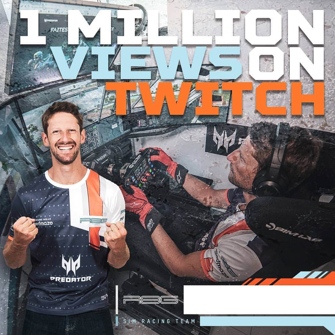ロマン・グロージャンのインスタグラム：「One million views on Twitch/grosjeanromain Mega !!!!!! @r8gesports」