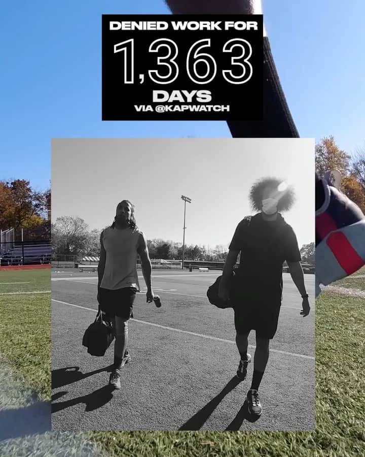 コリン・キャパニックのインスタグラム：「1,363 days of being denied employment. Still putting in work with @e_reid35  Still going hard 5 days a week.  #StillReady #StopRunning」