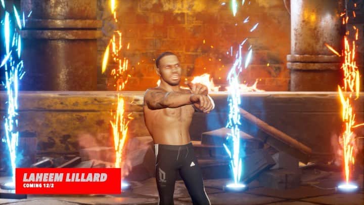 デイミアン・リラードのインスタグラム：「🗣 Coming down the aisle...From Brookfield Village...  Hyped to bring my wrestling character Laheem Lillard to @2KBattlegrounds! Got my next @ricflairnatureboy #Dame7 colorway on in the game too.  @wwe #WWE2KBattlegrounds 🎮」