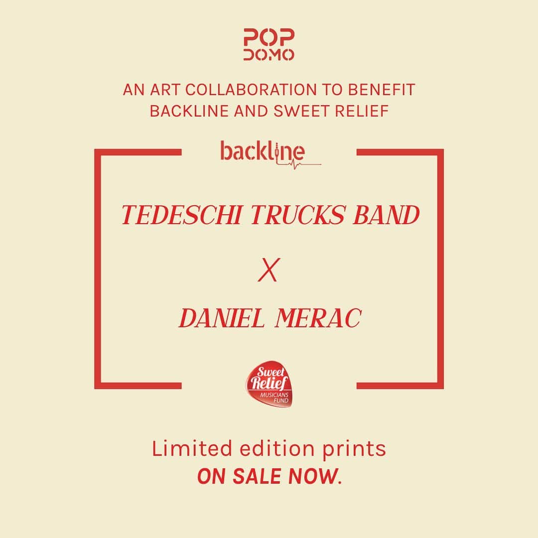 テデスキ・トラックス・バンドのインスタグラム：「Our collab with artist Daniel Merac is on sale now -- we've seen the sketches and we can't wait for the big reveal next week. Order your 16''x24'' print now (link in bio) and scroll to see some examples of Daniel’s other works.  We're proud to raise funds for @backline.care and @sweetreliefmusiciansfund this holiday season and once again, thank you for supporting these charities that are so vital for musicians and crew members right now!」