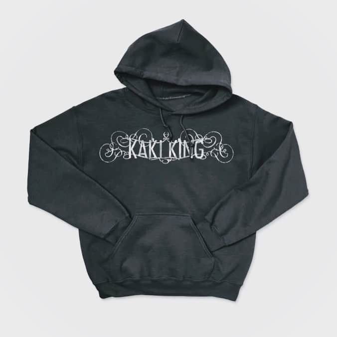 カーキ・キングのインスタグラム：「You asked for hoodies so I made some! Dark gray with shiny metalic print just in time for holidays. The perfect thing for your New Years Eve zoom party or social distancing in your aunt's freezing backyard. I got you. Save 20% on preorder with code Kaki20 through Nov 30. Link in my bio or at kakiking dot com click shop.」