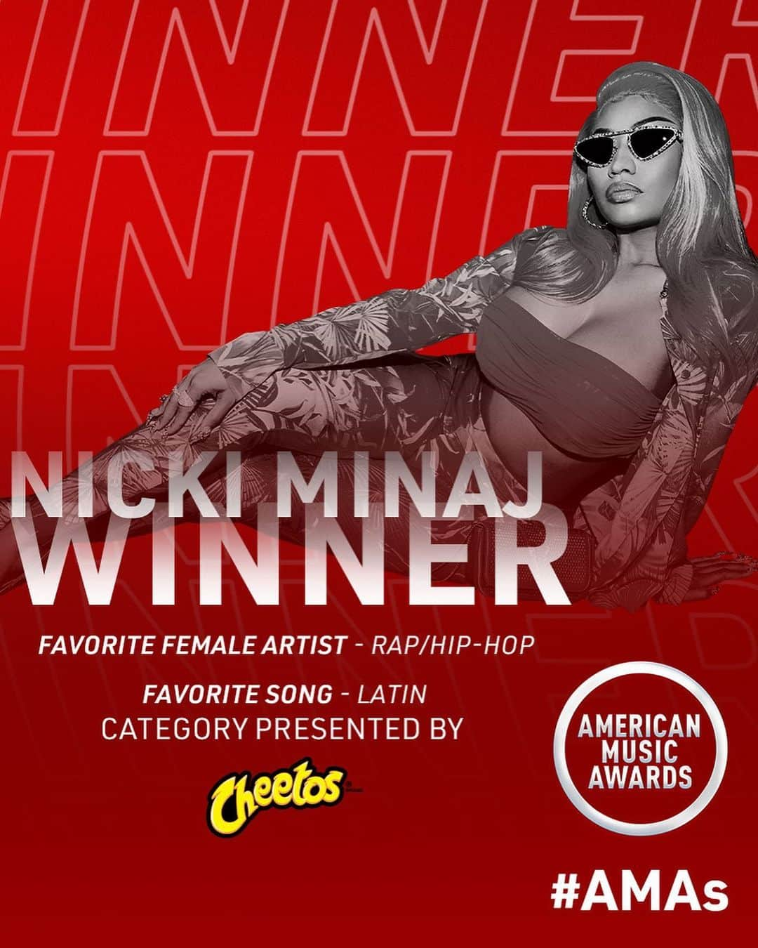 ニッキー・ミナージュさんのインスタグラム写真 - (ニッキー・ミナージュInstagram)「Best female HIPHOP & Best LATIN SONG “TUSA” w|@karolG!!! The barbz keepin they foot on yall neck chile🥴. Omg my fans always know how to rock the VOTE. lol. I Love you guys so much. Thank you AMA’S!!!!! I’ll see you next year 🎀😘🦄」11月24日 5時07分 - nickiminaj