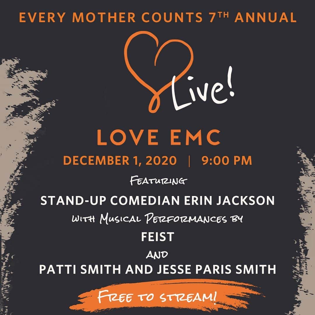 クリスティー・ターリントンのインスタグラム：「Have you registered for @everymomcounts 7th Annual LoveEMC event yet? It’s FREE to join virtually on December 1 at 9:00PM EST. Register at the link in my bio and look forward to an evening filled with laughter, music, and a chance to support mothers around the world.   The event will feature stand-up comedian Erin Jackson, musical performances by Feist and Patti Smith with Jessie Paris Smith, an incredible silent auction hosted by Sotheby’s, and more!」