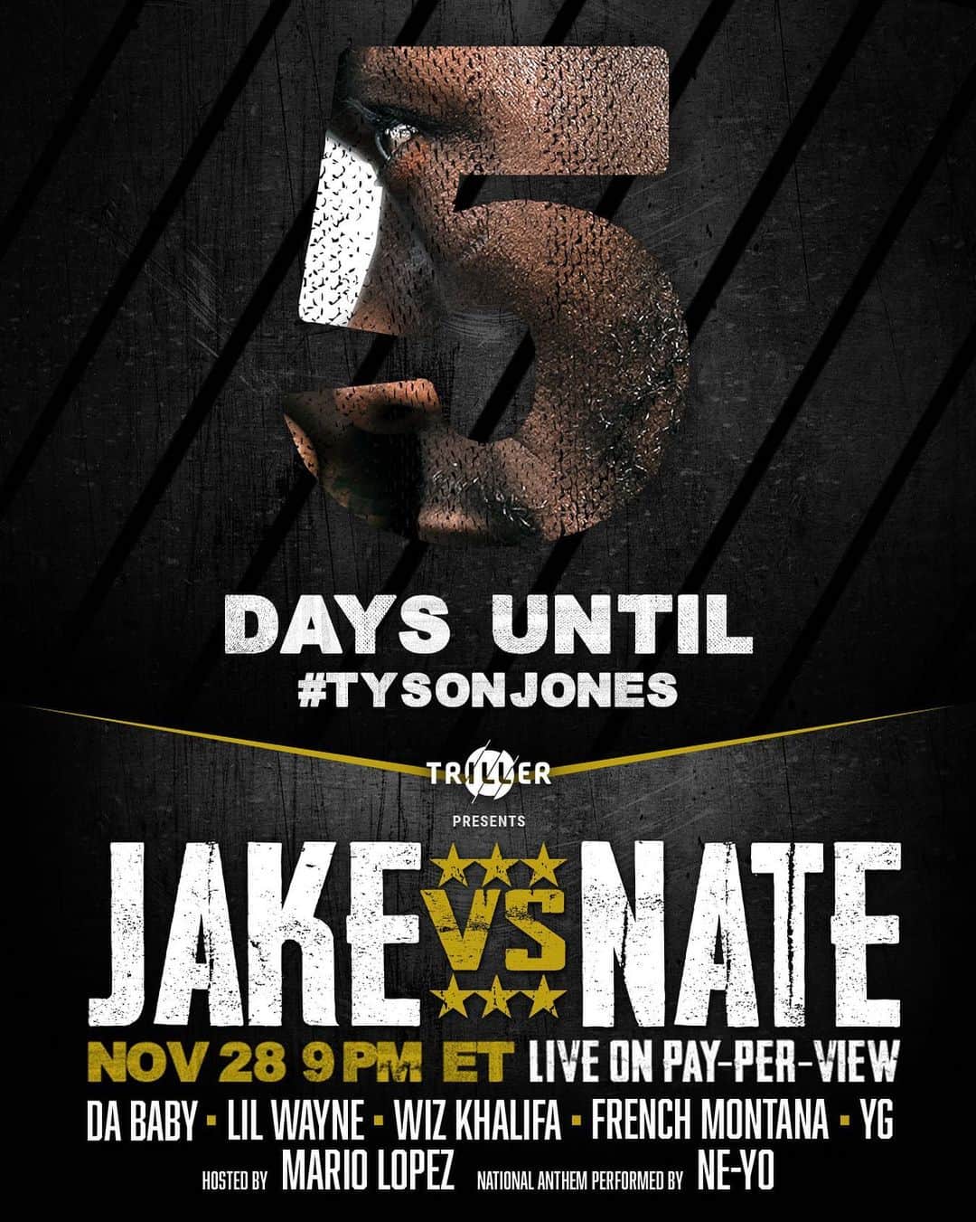 ネイト・ロビンソンのインスタグラム：「5 days until we make history. Let's get it! Order on PPV through cable and satellite providers and PPV streaming at www.TysonOnTriller.com @triller #jakevsnate #tysonjones」