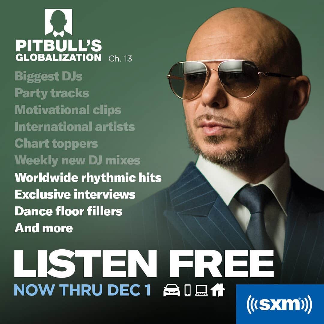 ピットブルのインスタグラム：「Our very own DJs at @siriusxm are free for you to stream between now and 12.1.20! Listen to @globalizationsxm for free right now to keep the party going. Go to https://siriusxm.us/PitbullSXM Dale! ‬」