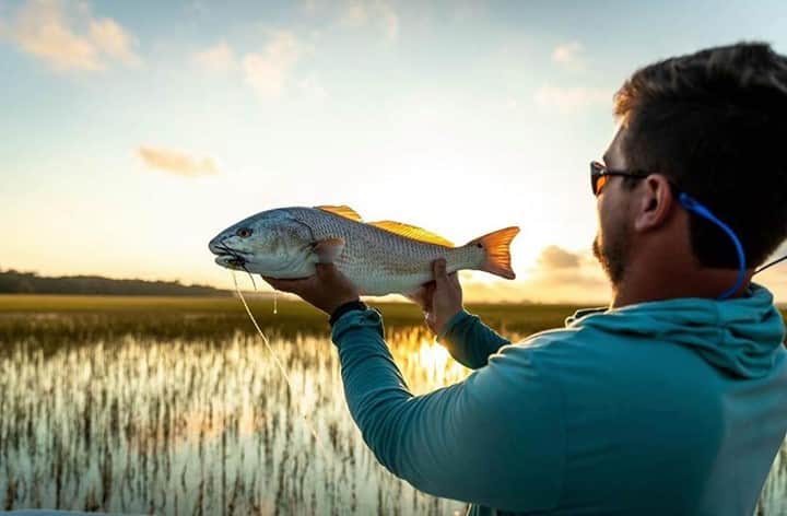 のインスタグラム：「Sunset tailers in the browning spartina. 📷: @redfin_charters #SeeWhatsOutThere #BornOnTheWater」