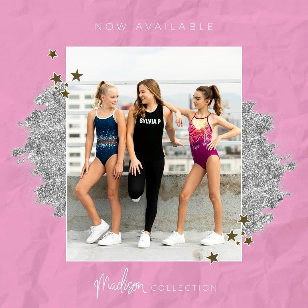 マディソン・コシャンのインスタグラム：「THE WAIT IS OVER  •• So excited to launch my first collection of 4 leotards with Sylvia P!! My inspiration behind the “sky theme” came from the idea that the sky is limitless & I hope each person who wears these leotards dreams big without limits about the possibilities of tomorrow. I hope you love this collection as much as I do. Link in Bio!」