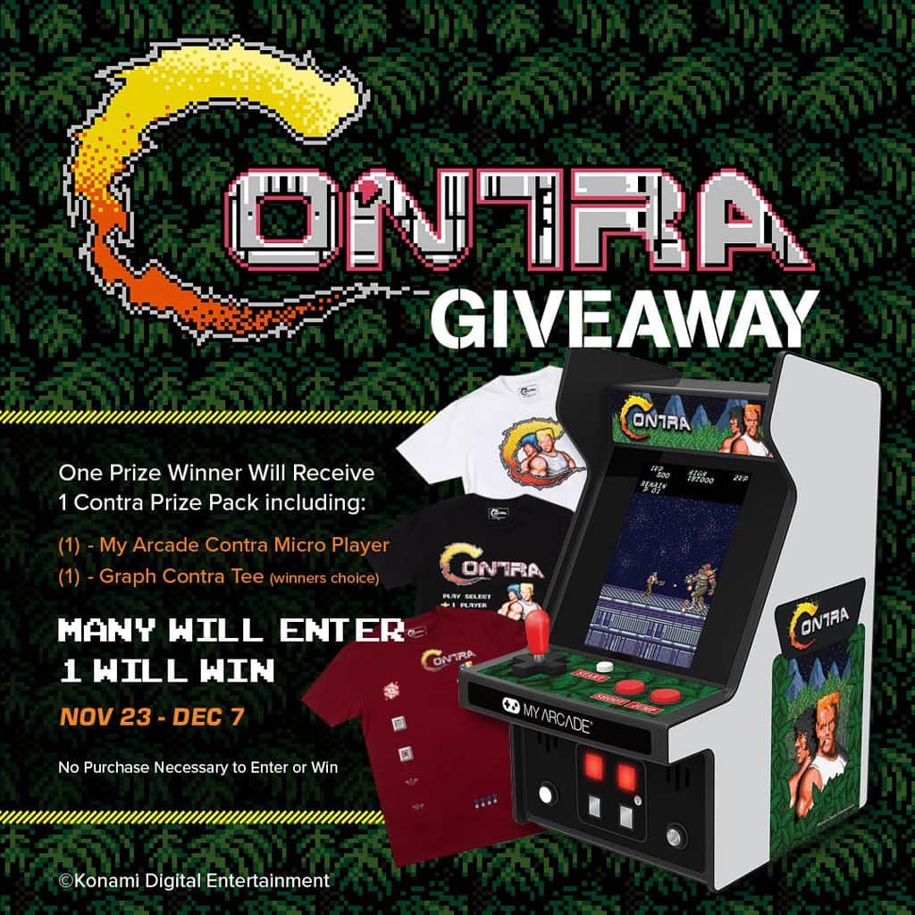 KONAMIさんのインスタグラム写真 - (KONAMIInstagram)「Get that Contra Prize Pack from our friends at @myarcaderetro  and @graphmkt  https://gleam.io/Ge1Rh/graphmkt-contra-tee-micro-player-giveway」11月24日 12時02分 - konami